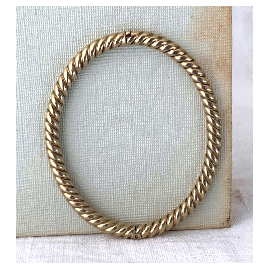Solid 9ct gold Vintage Barley Weave clip clasp Bangle