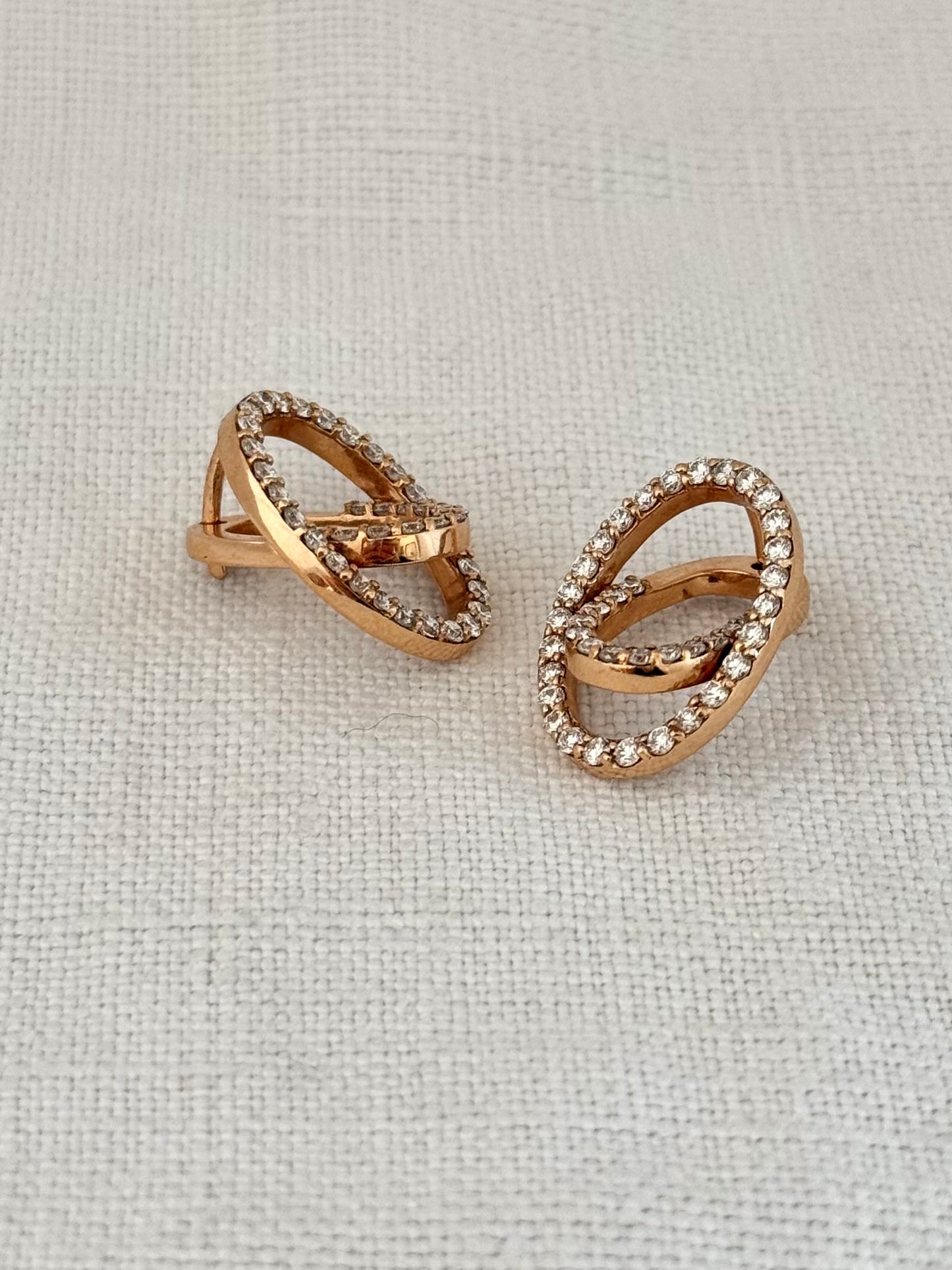 .18ct .750 .80 diamonds Brazilian designer rose gold modernist oval clip clasp luxury 18ct high carat gold and diamond studded earrings
