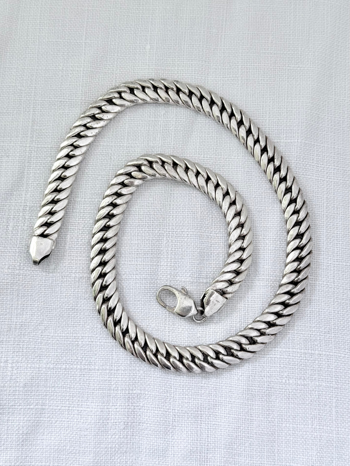 .10mm .1990s .925 modernist era chunky sterling silver thick Cuban Miami link flat link Italian luxurious puffy silver Cuban Curb chain necklace