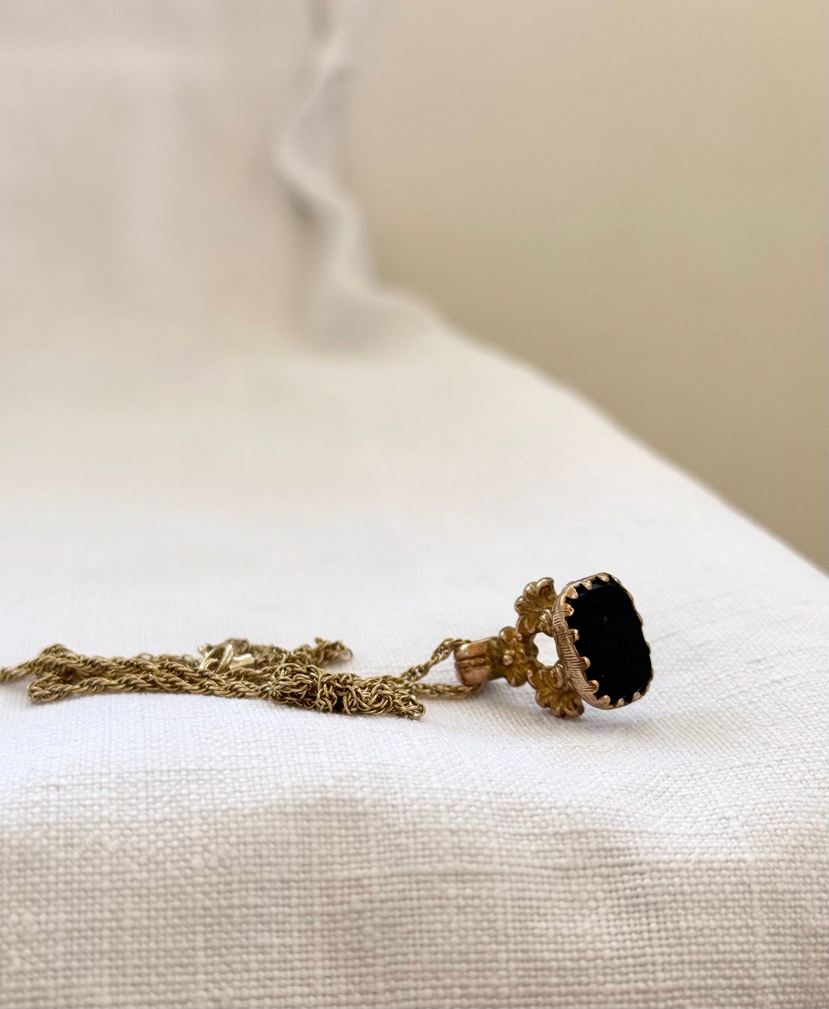 .1800s .1830s .375 .9ct antique Baroque revival Georgian hand carved solid rose gold “Sanah” engraved Onyx gemstone wax seal fob pendant