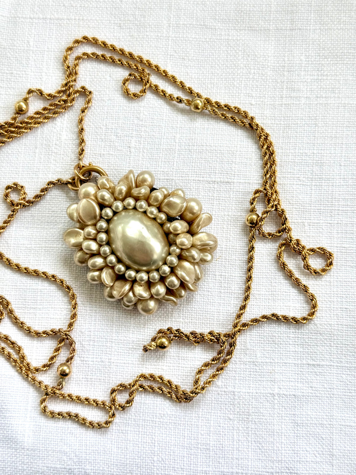 .1940s .1950s .925 French cluster faux glass pearl costume silver Louis Rousselet Rhondelle pendant