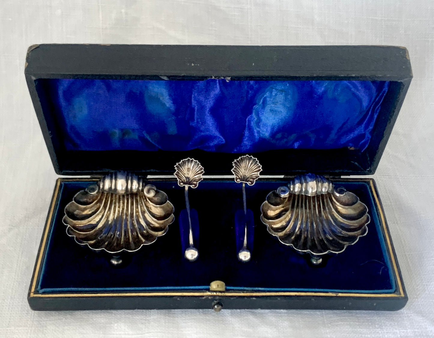 .1902 .925 Antique Clam Shell Cruet salt and pepper sterling silver set in Edwardian antique hallmarked sterling silver