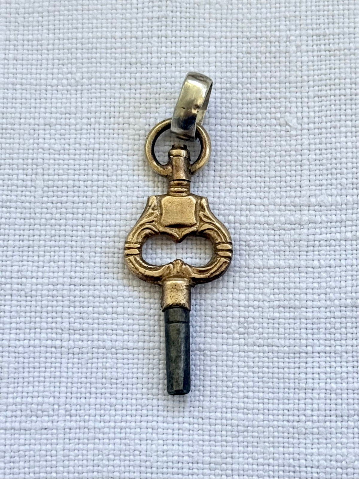 .1900s antique Art Nouveau brass watch winder key number 6 collectors silver fob pendant