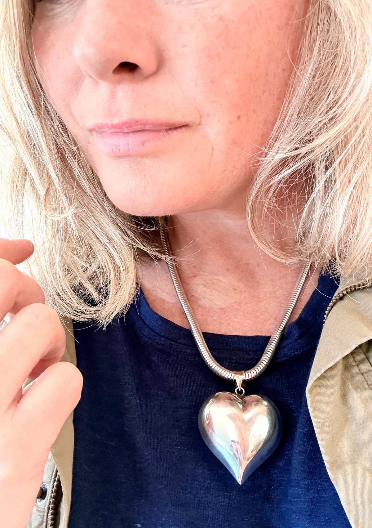 .1970s .925 Large Oversized puffy sterling silver romantic heart super sized love token pendant