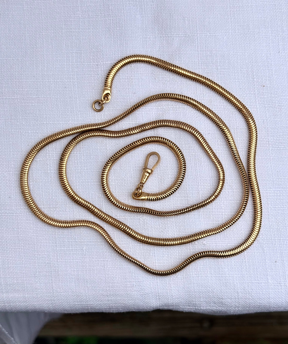 .1960s .1970s Edwardian revival slinky chunky thick gold tone snake chain watch chain fob chain necklace