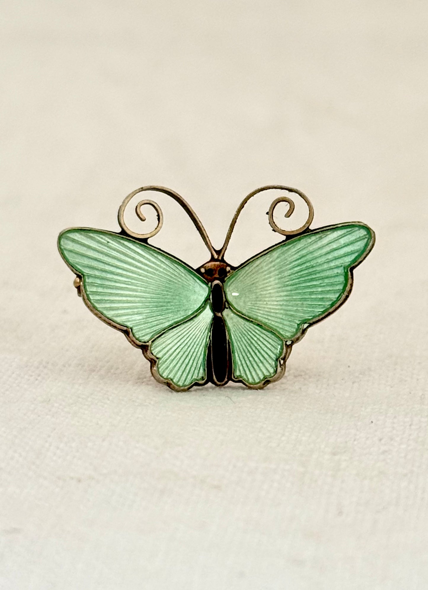 .1950s .925 designer collectors David Andersen butterfly figural fine sterling silver designer rare pastel green enamel butterfly brooch