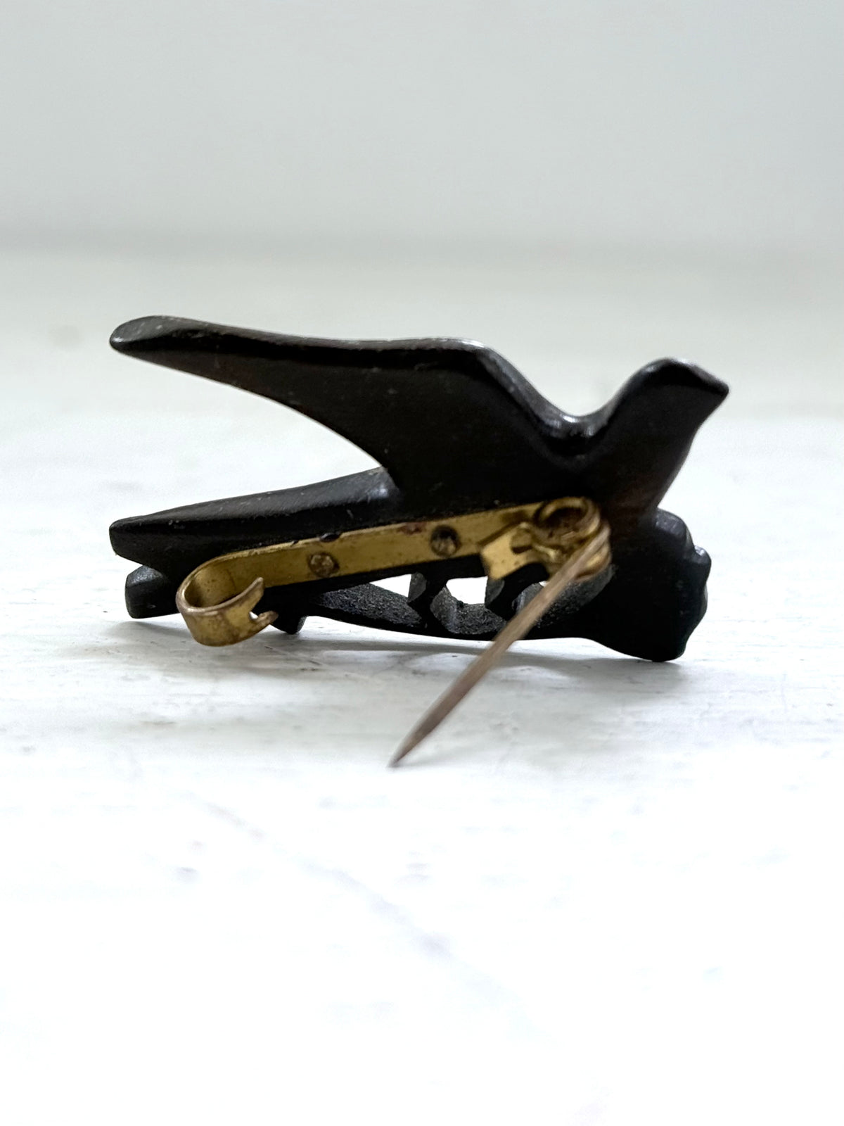.1890s .1900s antique hand carved Victorian revival Swallow Swift Bird wooden wood carved sweetheart brooch pin