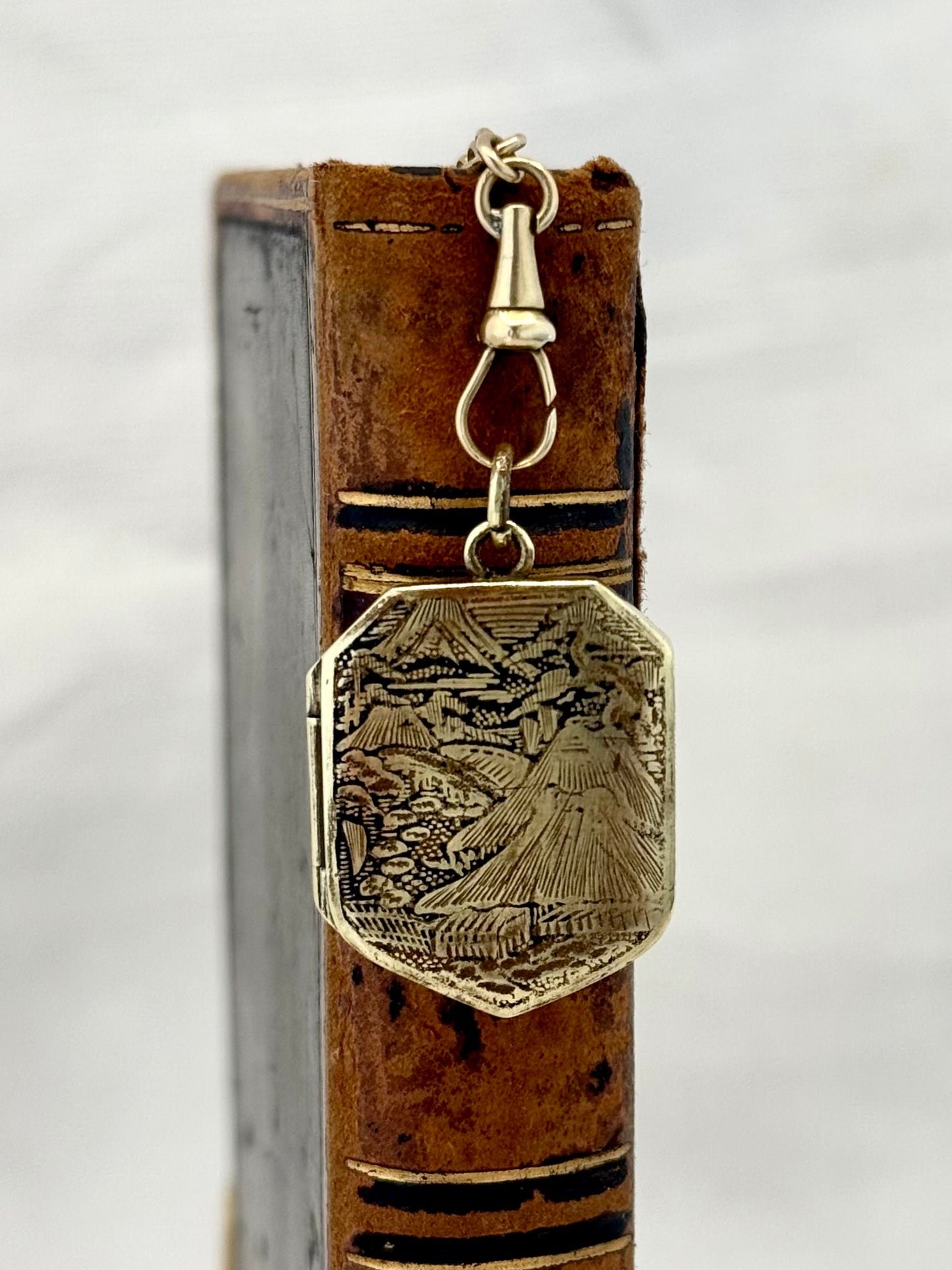 .1880s .1890s Antique rare and desirable Japanese Bronze Gold enamel Shakudo inlay artisan pendant locket