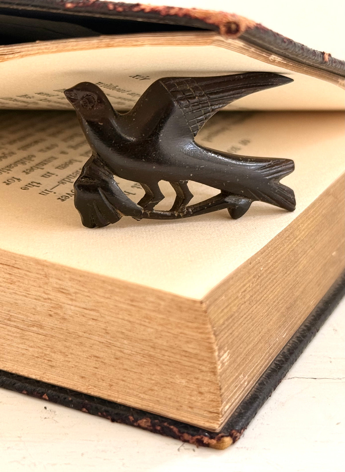 .1890s .1900s antique hand carved Victorian revival Swallow Swift Bird wooden wood carved sweetheart brooch pin