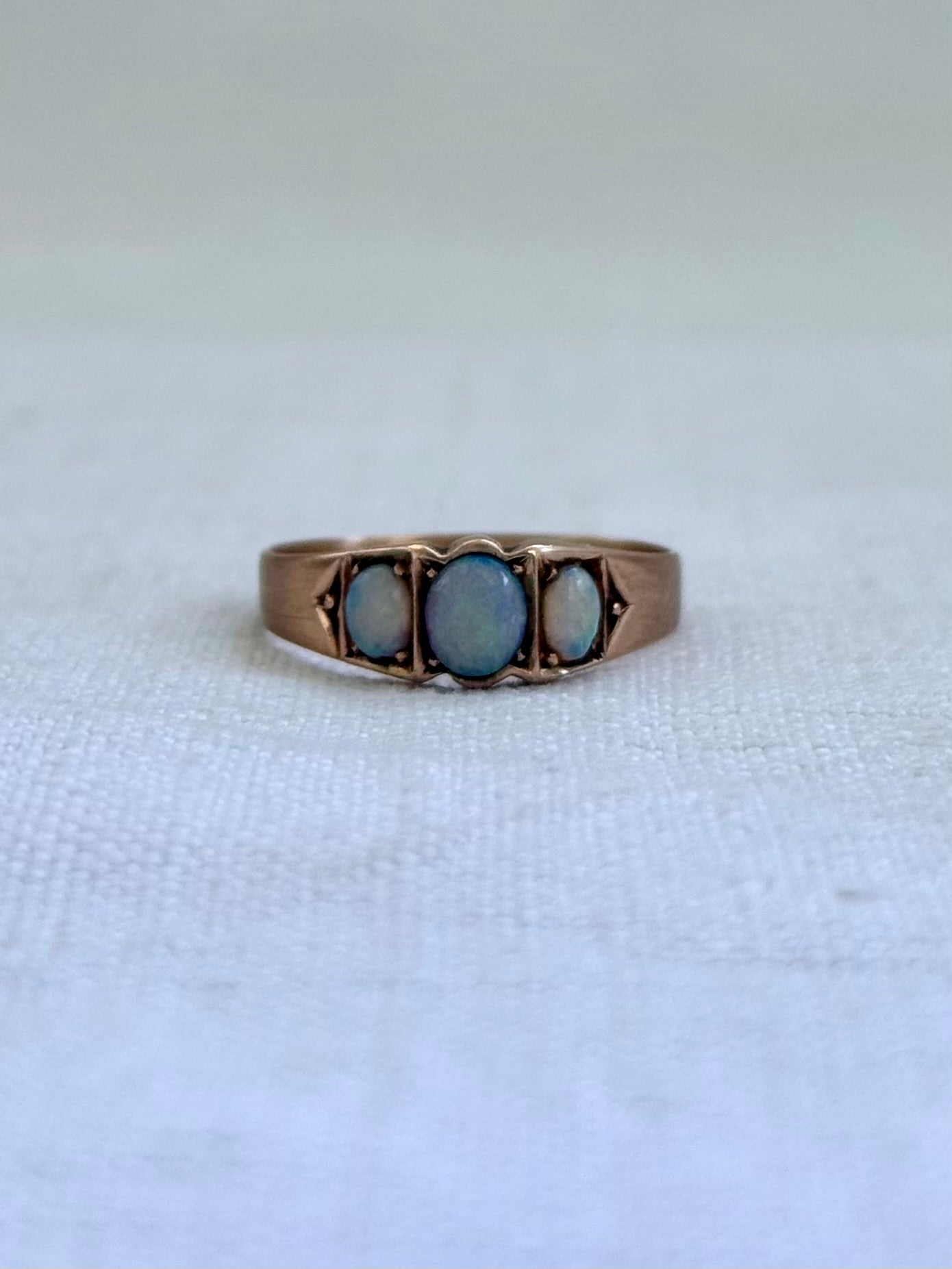 .14ct .1900s . 1920s .antique .3 opal antique Edwardian .585 marked rose gold architectural dress ring