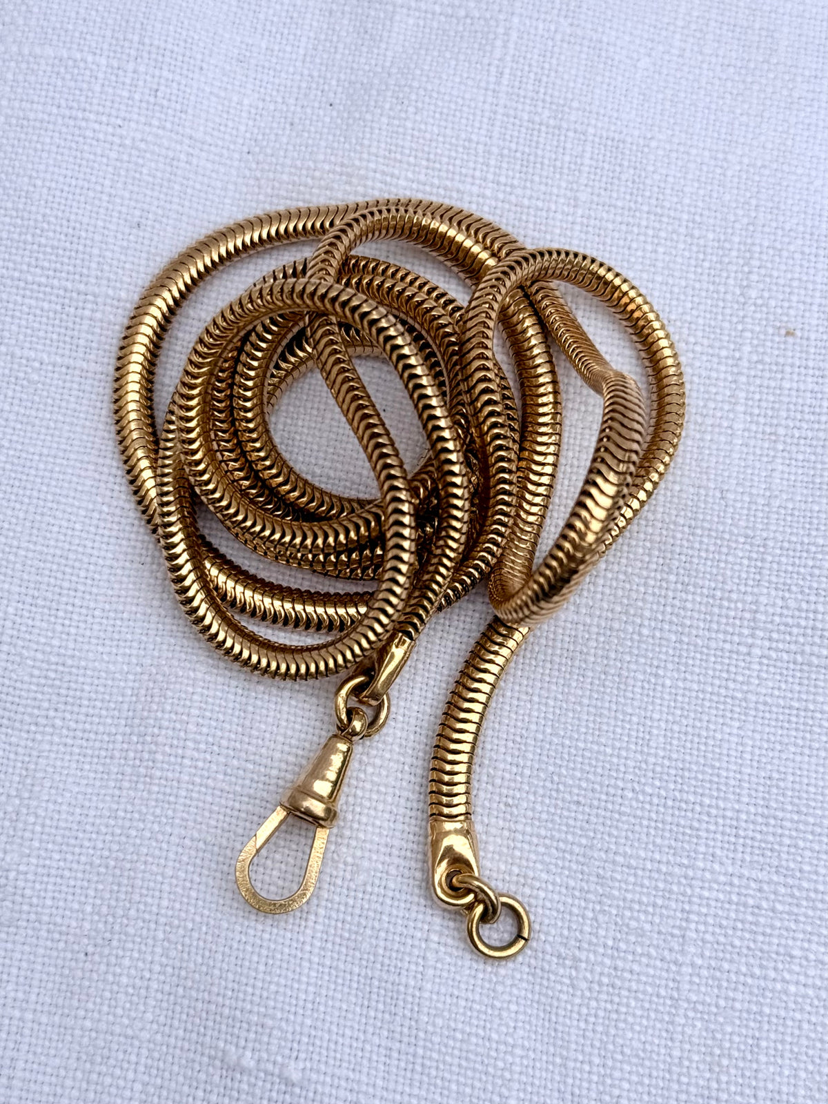 .1960s .1970s Edwardian revival slinky chunky thick gold tone snake chain watch chain fob chain necklace