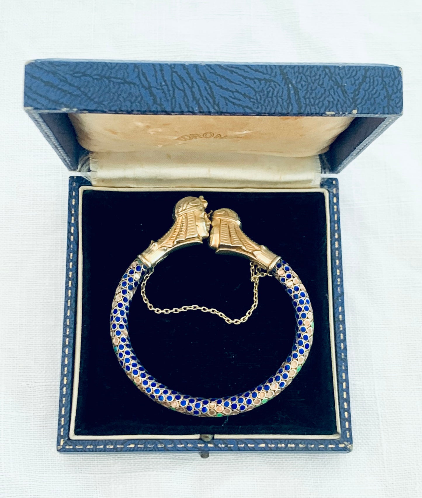 .1920s .935 Art Deco SALE rare find Egyptian revival French silver enamel articulated Pharaoh figural bangle