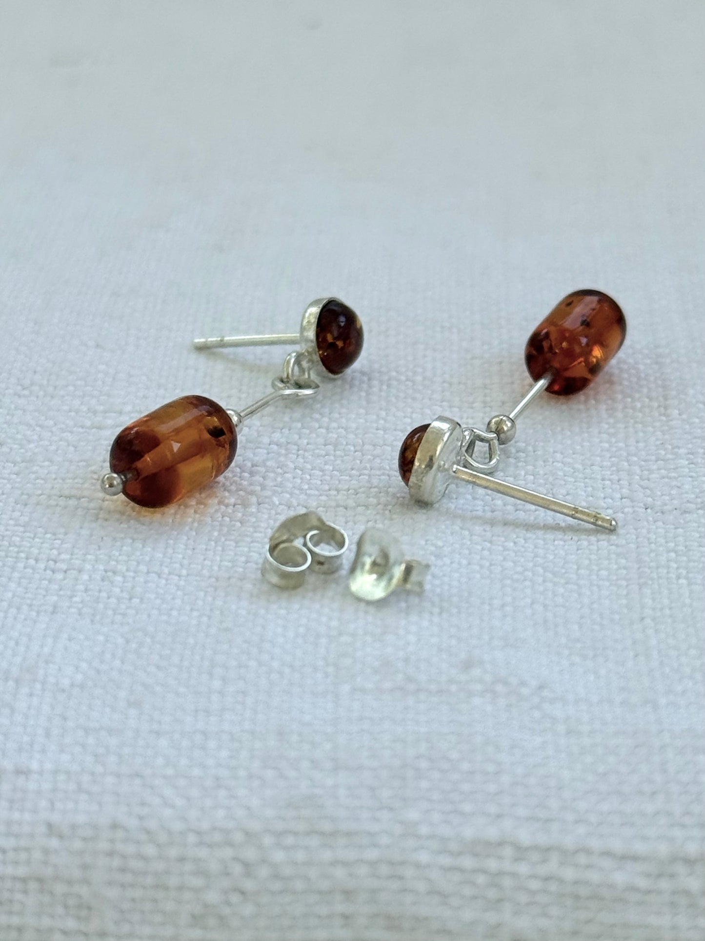 .925 Amber gemstone dangle earrings