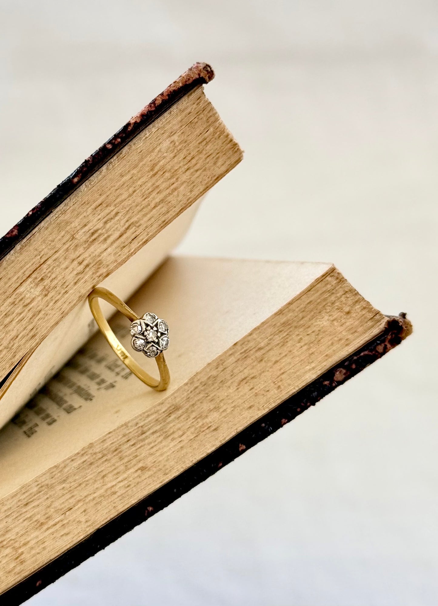 .18ct .1900s .7 diamond .750 yellow gold Diamond cluster Star Set Celestial antique heirloom diamond gold commitment ring engagement ring