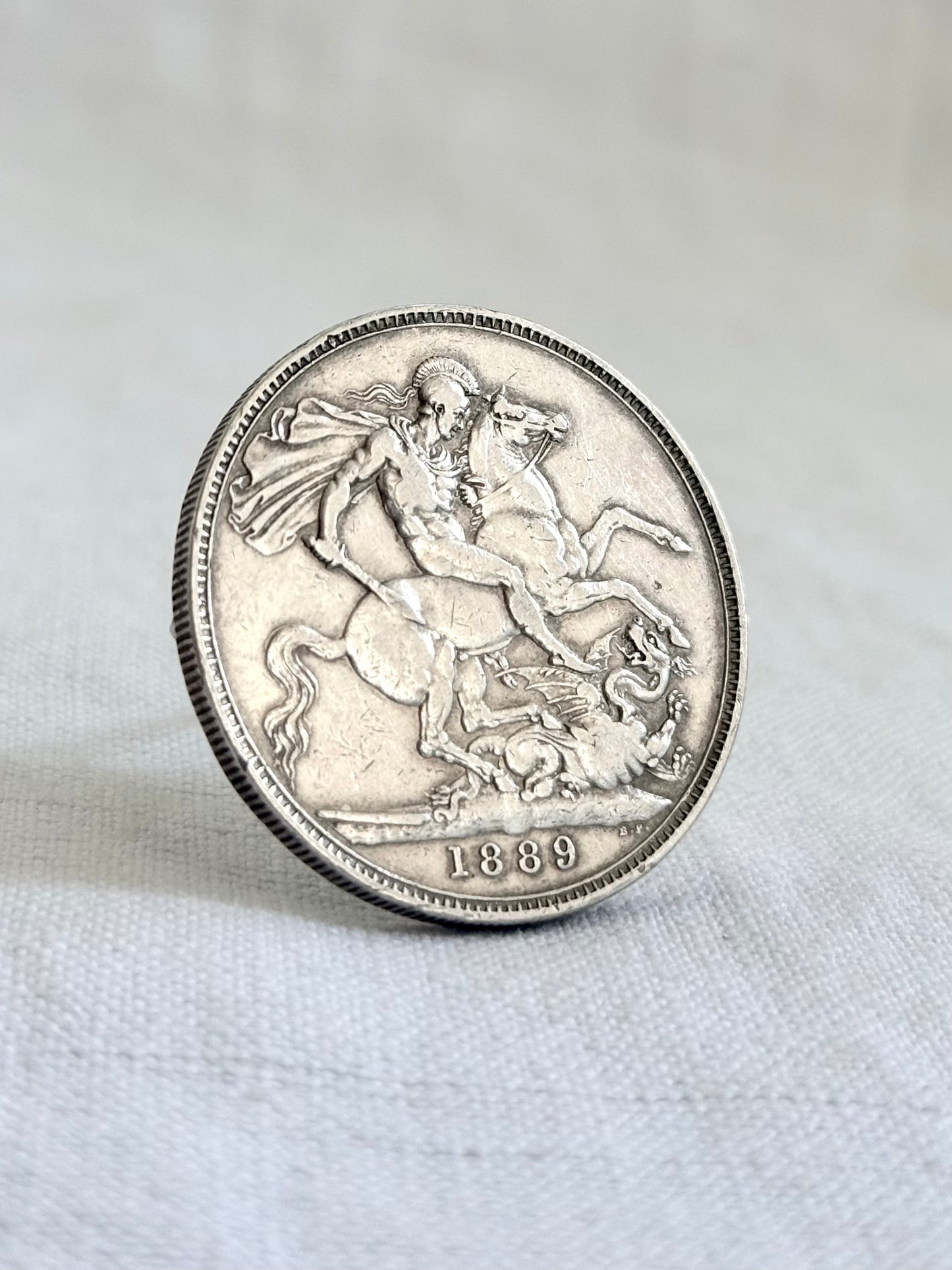 .1889 .925 antique Sterling silver Victorian Antique Solid Silver English Crown collectors love token Coin Brooch