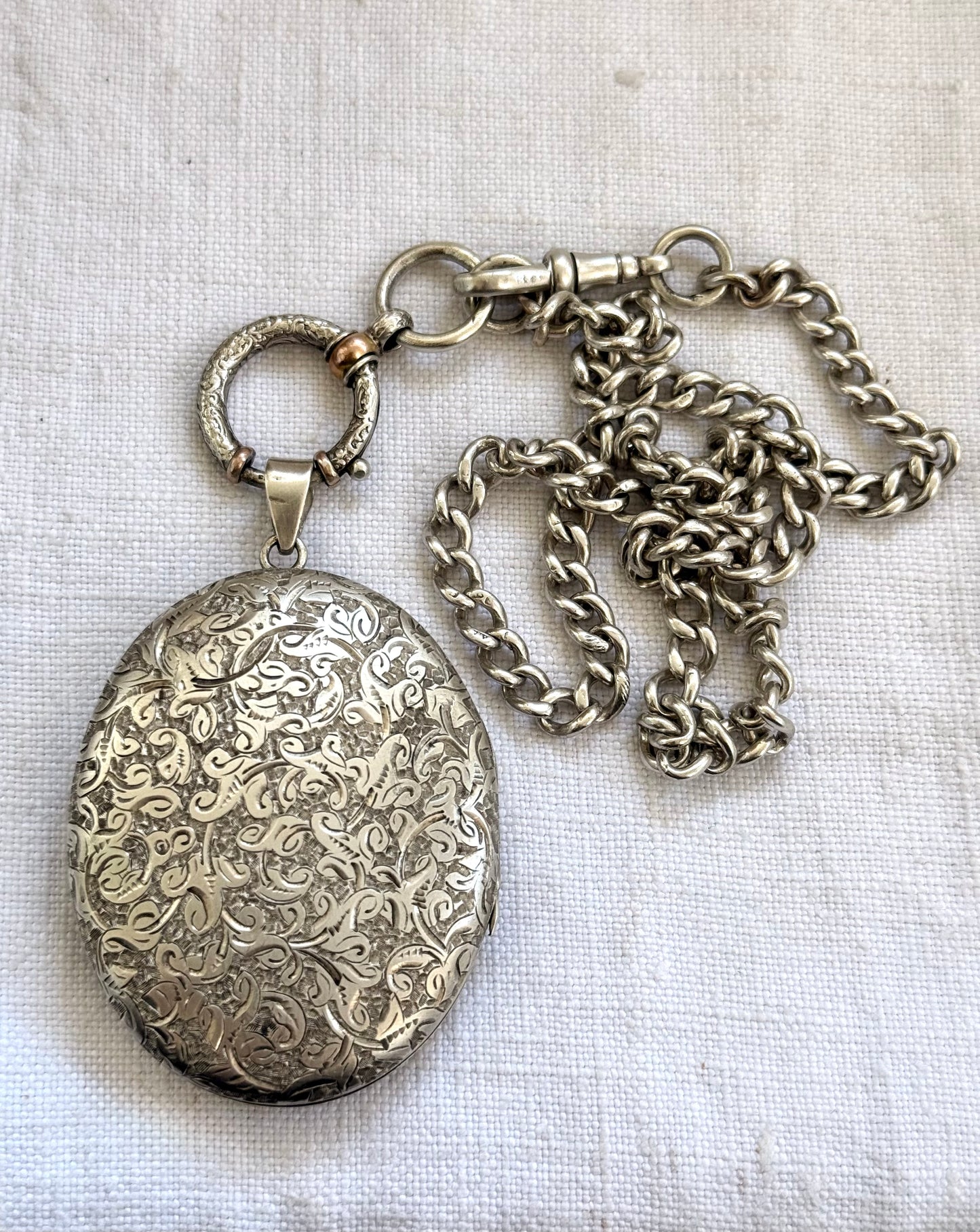 .1880s .1890s .925 large Victorian Aesthetic deep engraved Swallow and floral detailed antique French sterling silver locket
