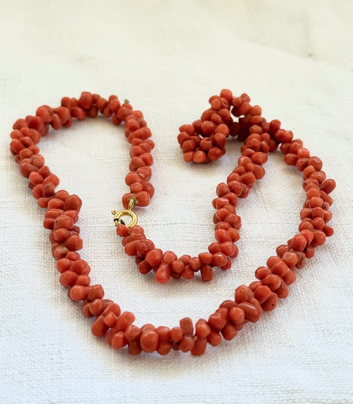 .1800s .1900s .375 .9ct gold Natural Salmon carved Coral dogbone bead Coral treasured heirloom necklace