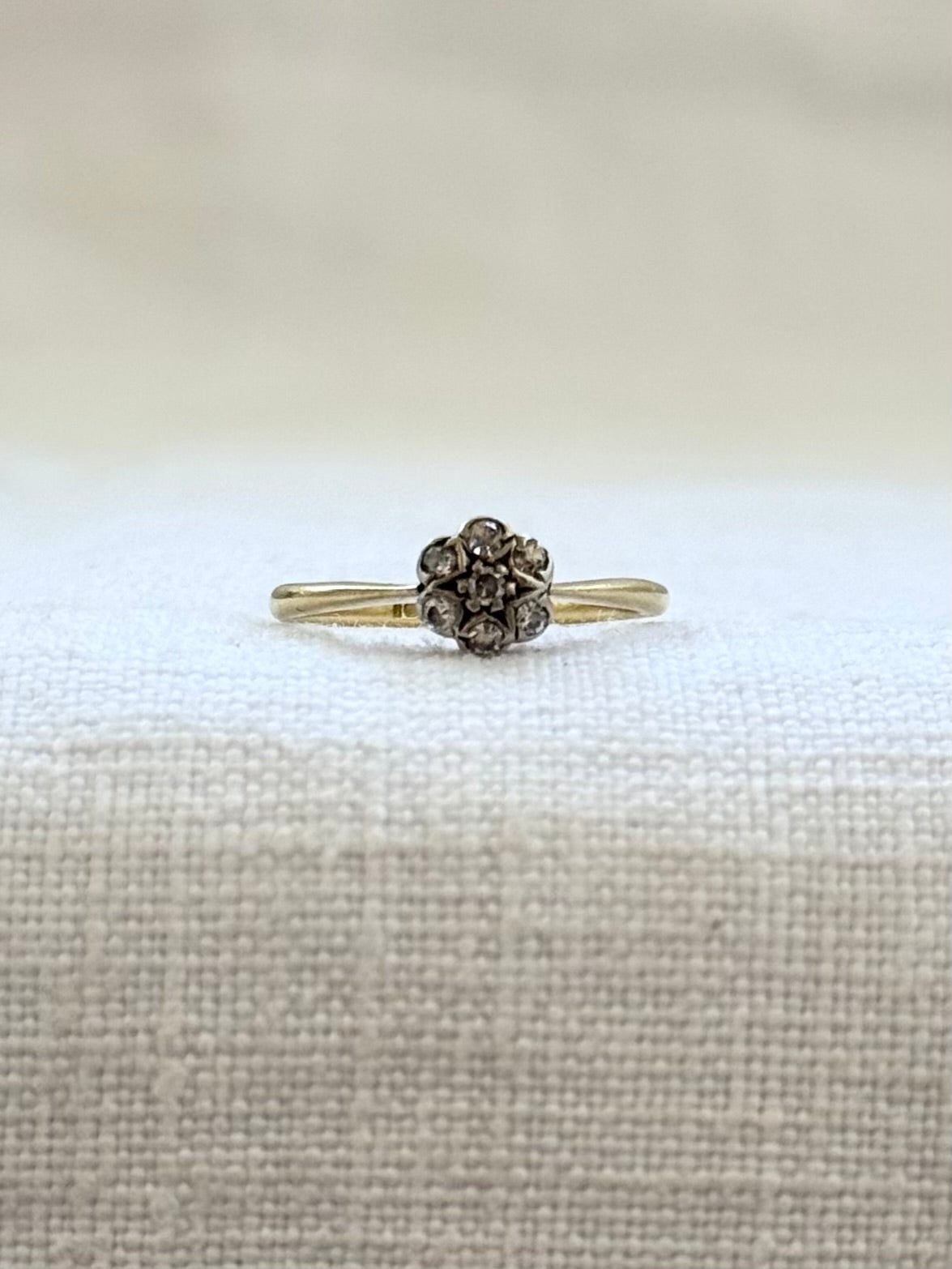 .18ct .1900s .7 diamond .750 yellow gold Diamond cluster Star Set Celestial antique heirloom diamond gold commitment ring engagement ring