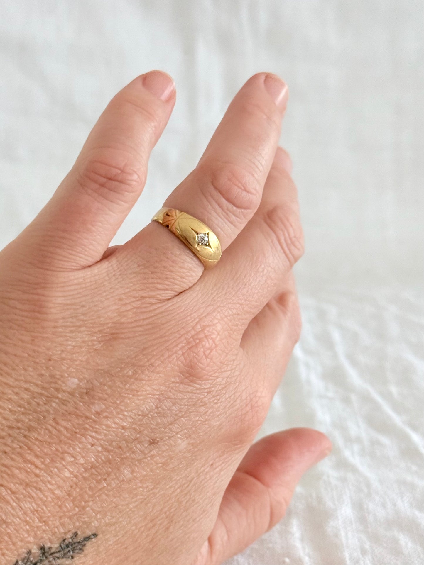 .1892 .18ct .1 diamond Chester circa 1892 fancy star starburst diamond gypsy band high carat gold engagement wedding commitment ring