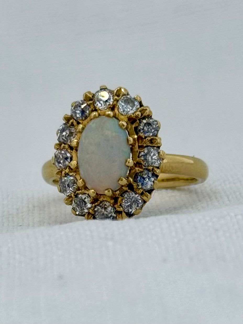 .18ct .12 diamonds 1900s magnificent antique Edwardian Opal and Diamond halo rosette beautiful heirloom dress ring