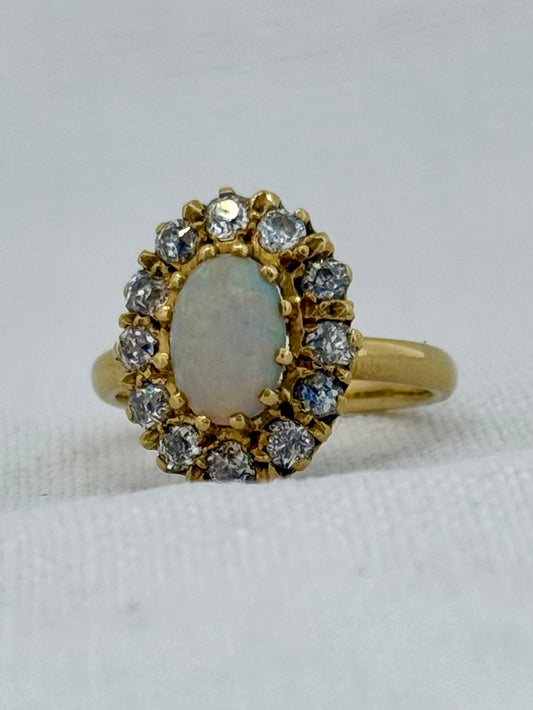 .18ct .12 diamonds 1900s magnificent antique Edwardian Opal and Diamond halo rosette beautiful heirloom dress ring