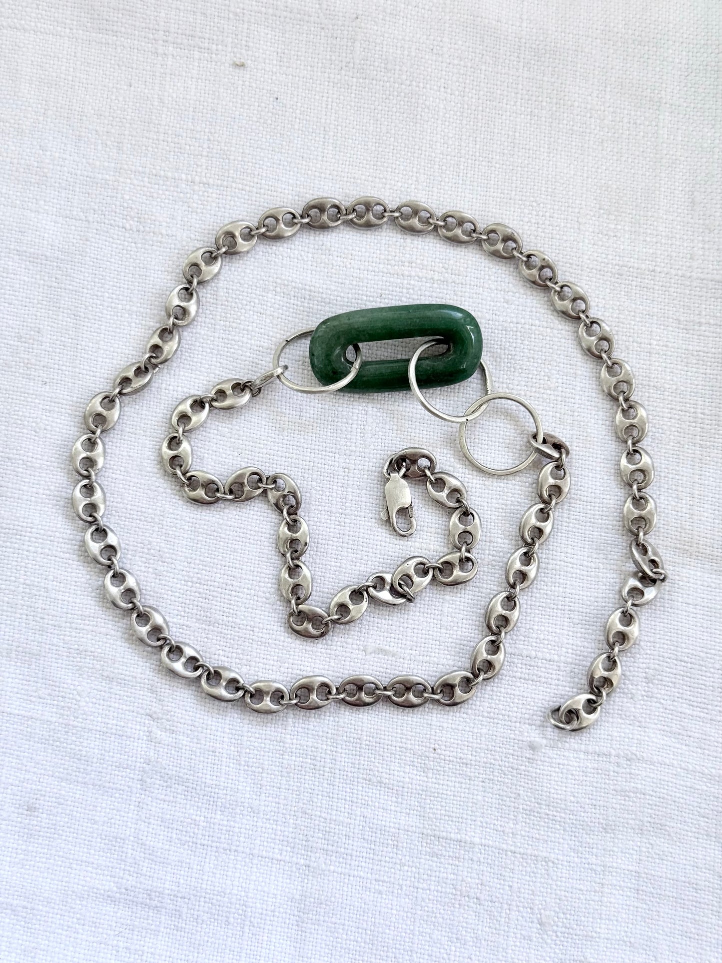 .925 HelenSilverSmit artisan made mariners link Gucci link Chrysoprase gemstone link chain necklace