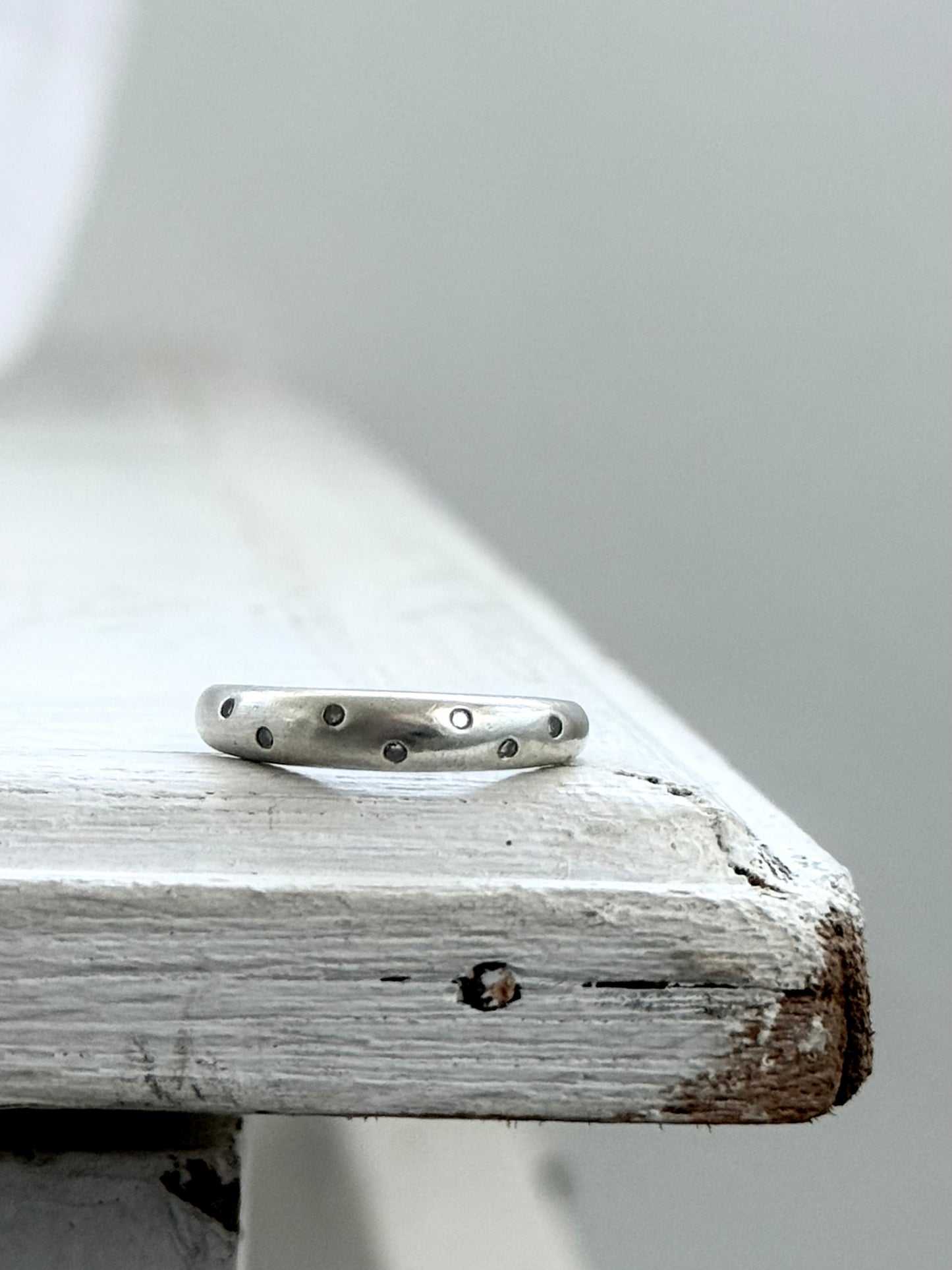 .375 .7 diamond .9ct gold modernist luxury white gold scattered diamond eternity ring band