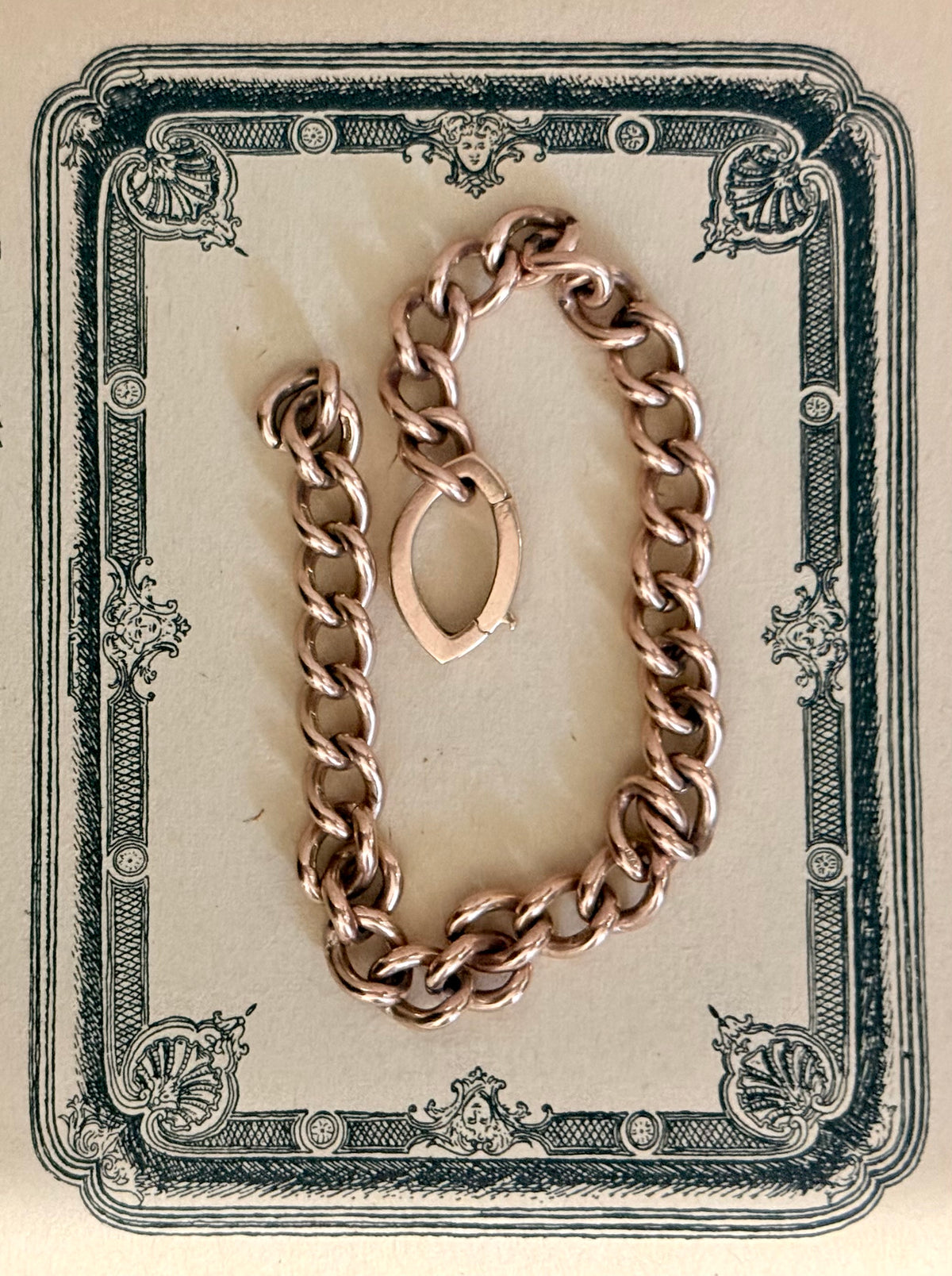 .375 .9ct heirloom classic solid rose gold hallmarked fob chain curb chain bracelet extension chain