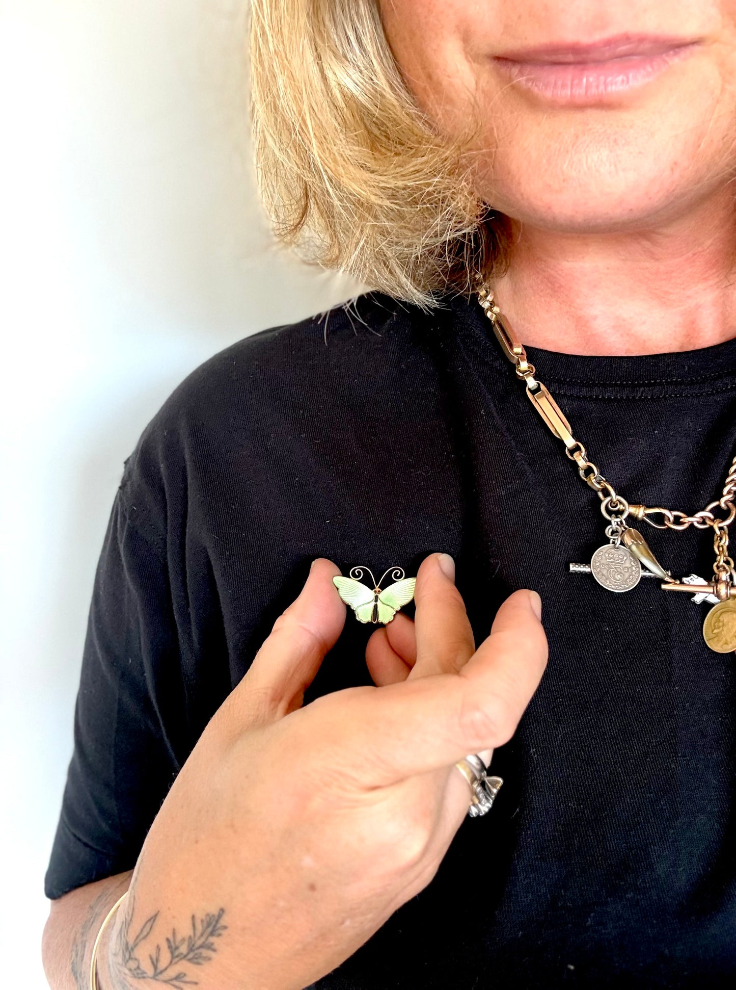 .1950s .925 designer collectors David Andersen butterfly figural fine sterling silver designer rare pastel green enamel butterfly brooch