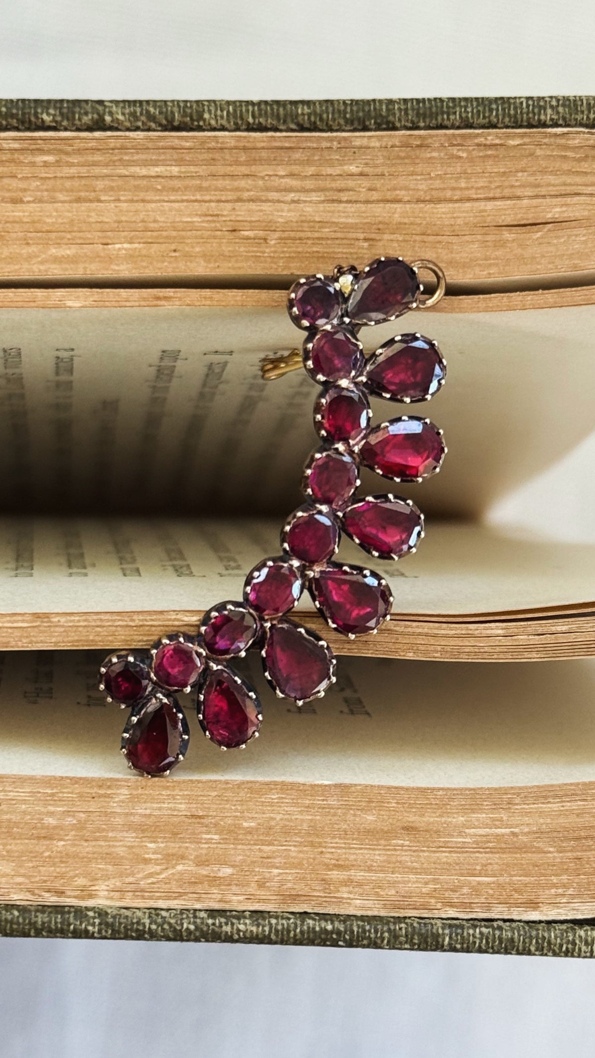 .14ct .1800s antique Georgian flat top Garnet gemstone heirloom gold tiara brooch