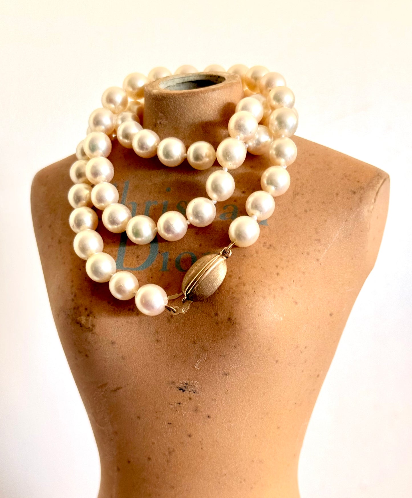 .375 .57.2cm long Akoya luxury large pearl necklace with studio crafted .9ct gold clasp heirloom pearlescent cream pearl string of real pearls necklace