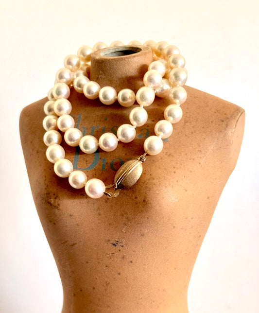 .375 .57.2cm long Akoya luxury large pearl necklace with studio crafted .9ct gold clasp heirloom pearlescent cream pearl string of real pearls necklace