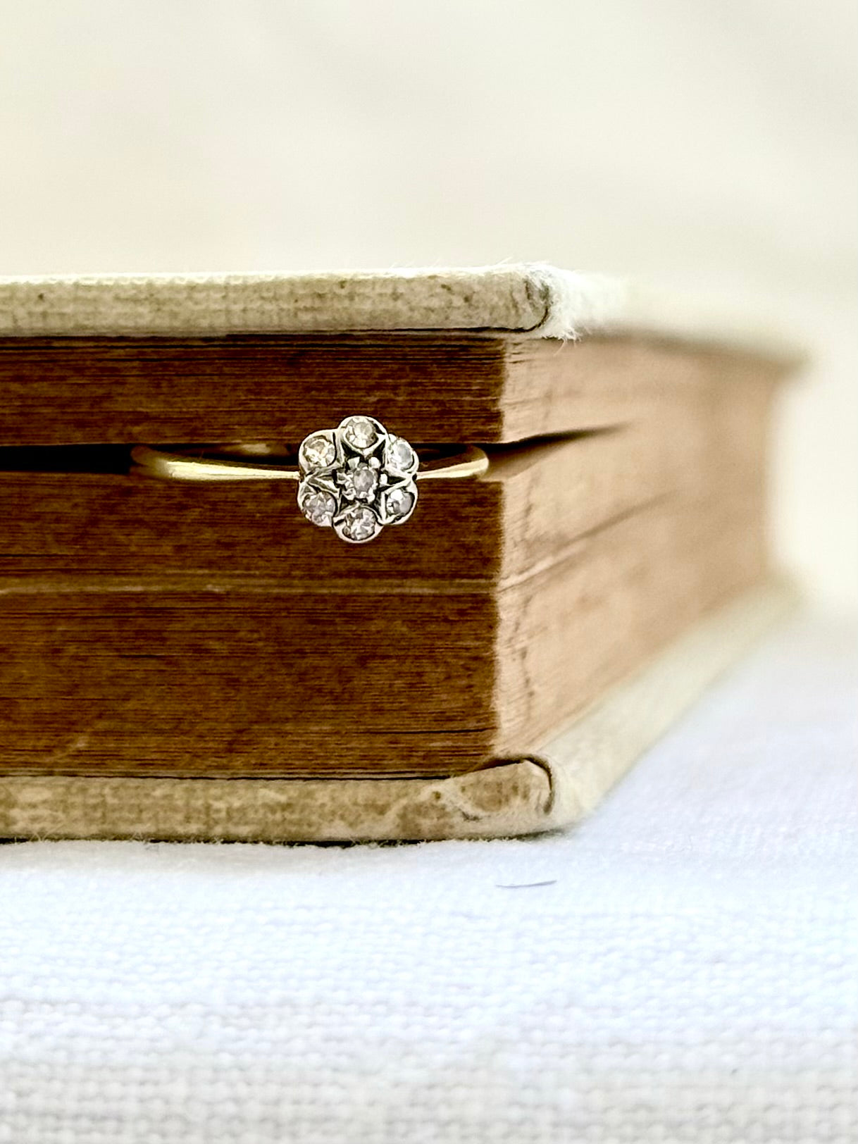 .18ct .1900s .7 diamond .750 yellow gold Diamond cluster Star Set Celestial antique heirloom diamond gold commitment ring engagement ring