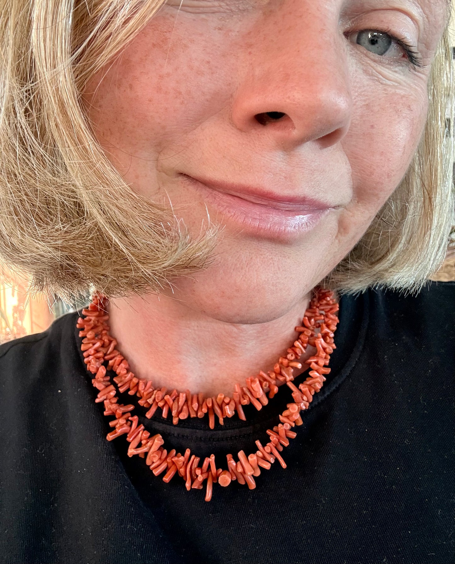 .1900s .2 strand double strand .375 .9ct gold Natural Red Salmon Sardinian Coral branch treasured heirloom double necklace