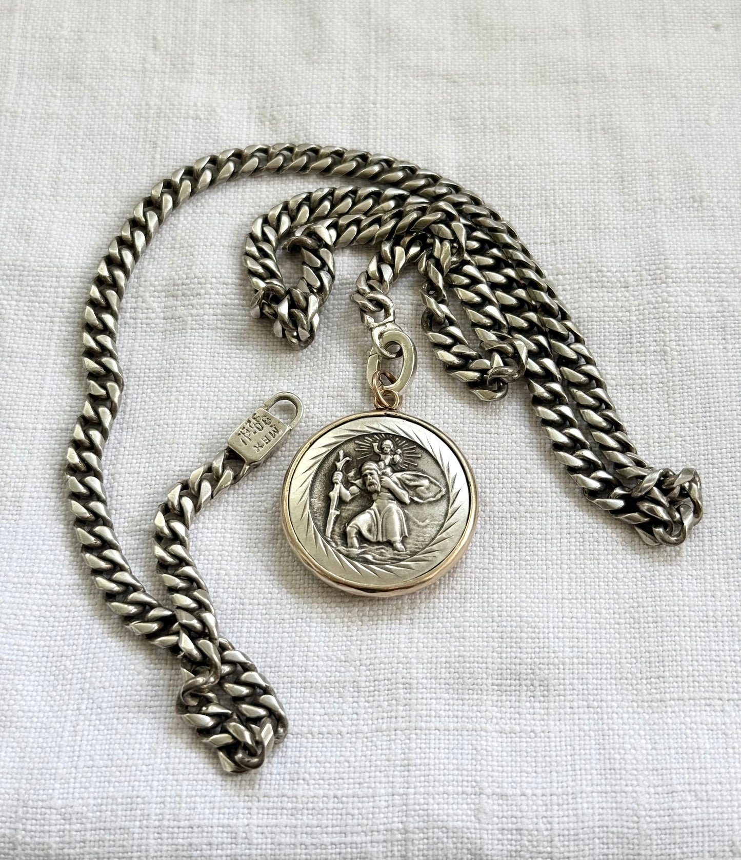 .1950s .1960s .925 chunky Mexican Modernist chunky solid sterling silver fancy form curb chain necklace with oval extender clasp fitting