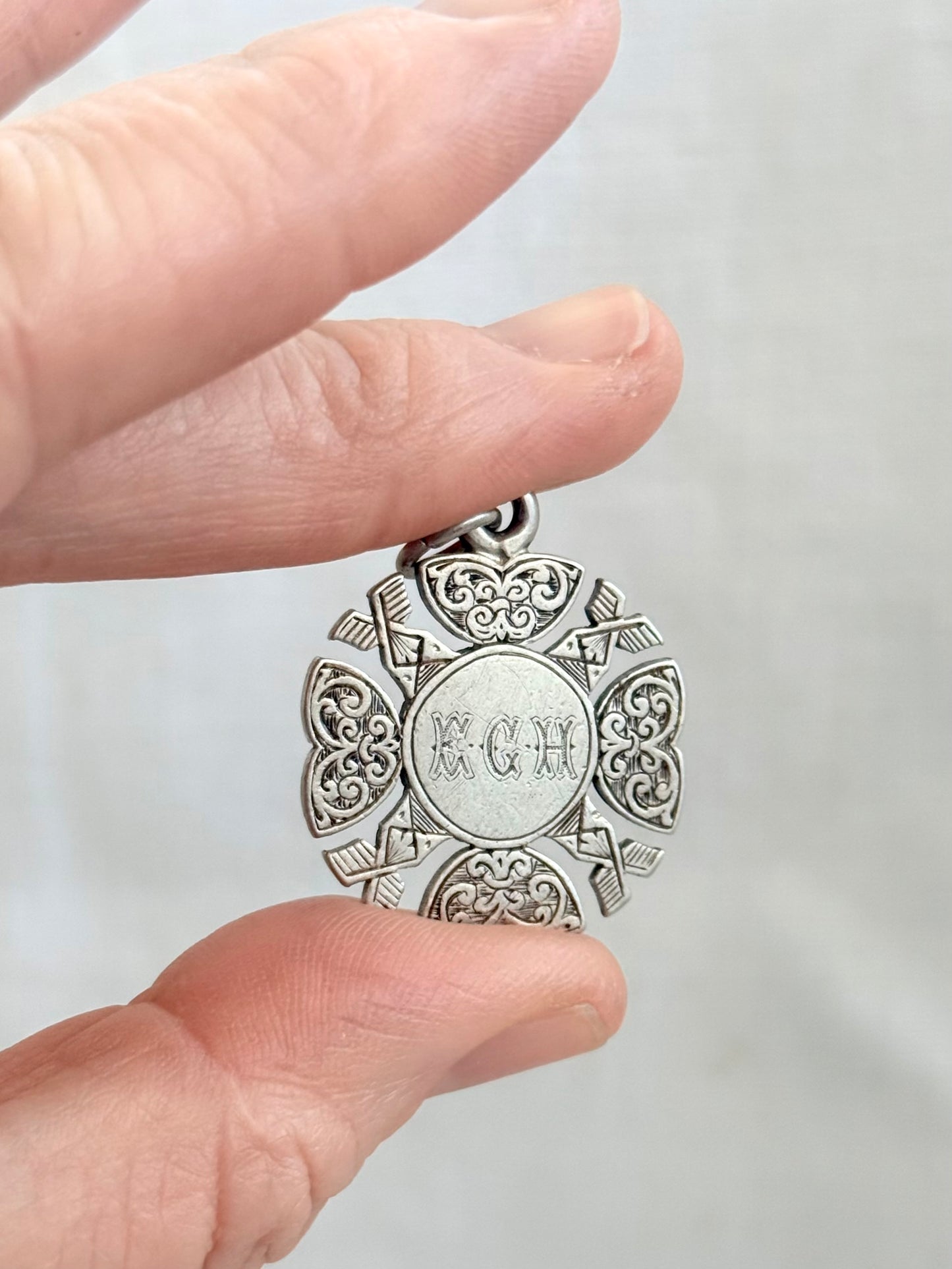 .1884 .925 antique Chester hallmarked miniature awards fancy Jerusalem Cross Victorian awards fob medallion pendant