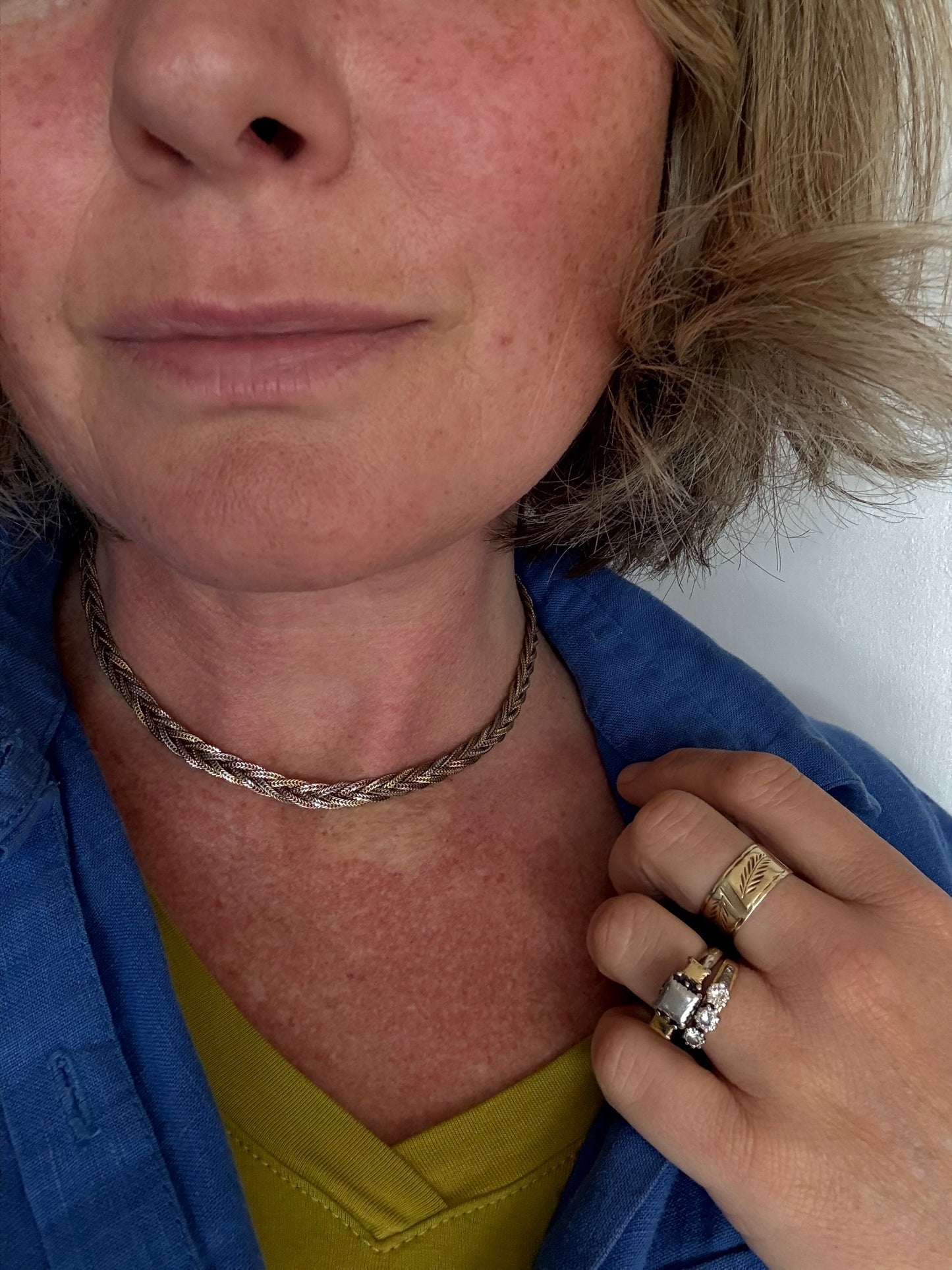 .1970s .925 trinity tri colour silver gold weave necklace and bracelet jewellery set unit