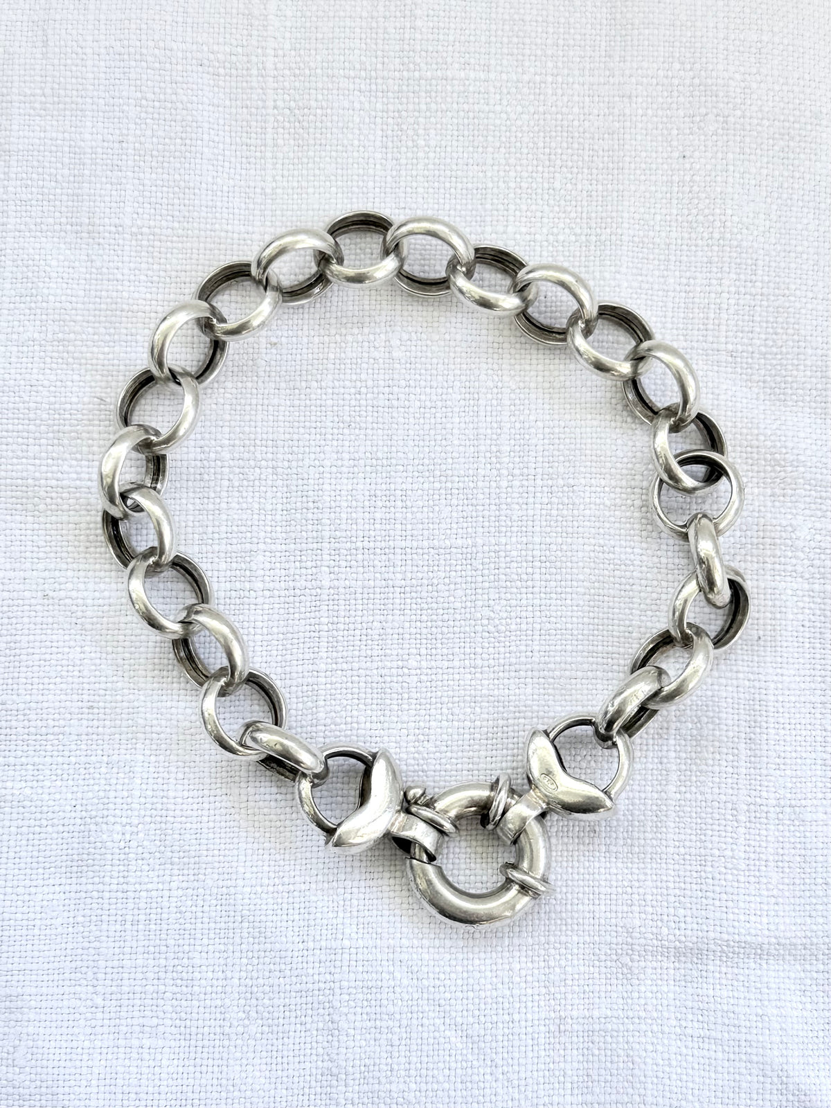 .925 chunky Rolo link sterling silver circle link signoretti clasp chain bracelet