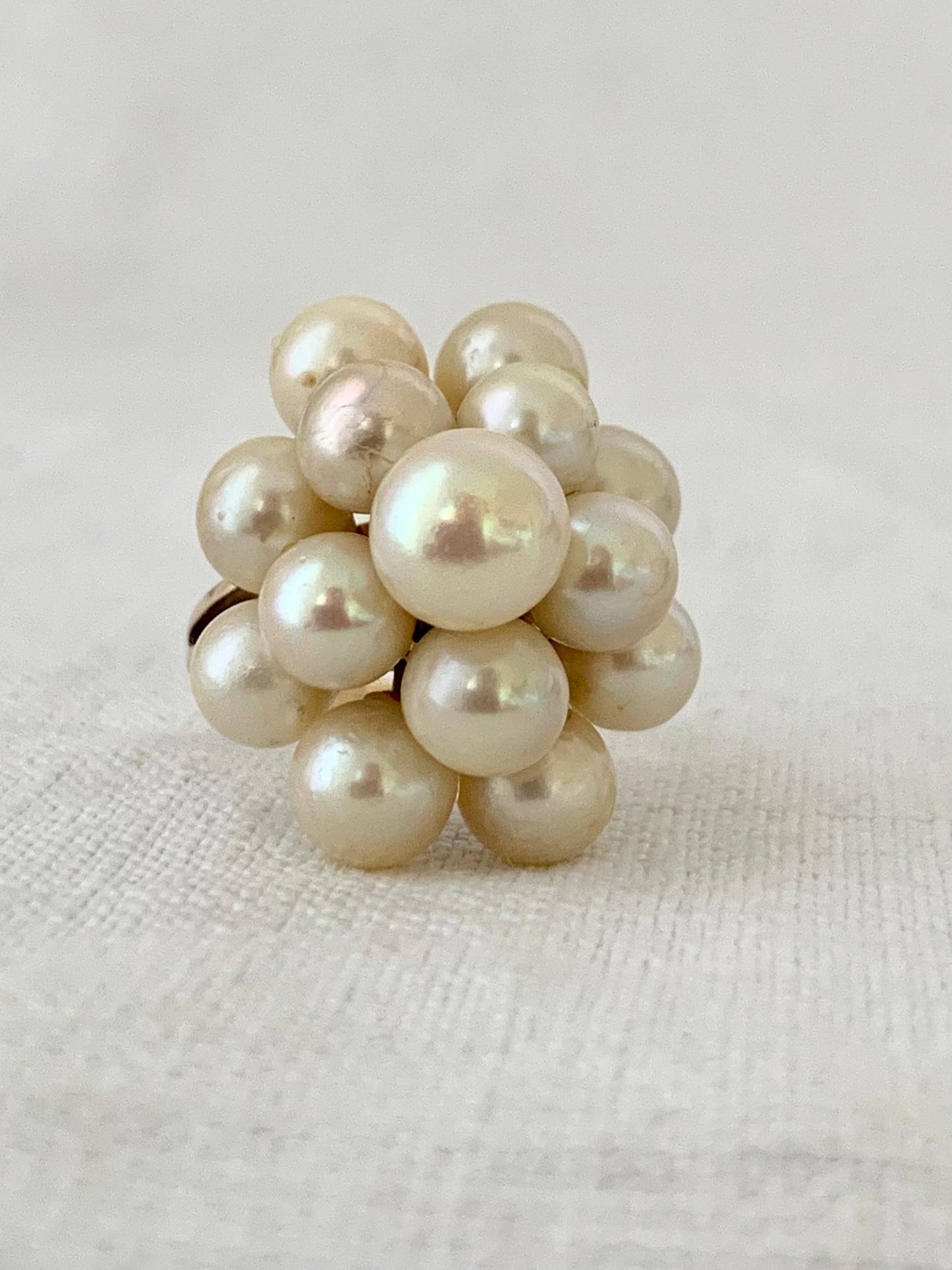 .14 pearls .1950s .1960s 9ct gold pearl floral stack magnificent and glorious modernist cocktail gold dress ring