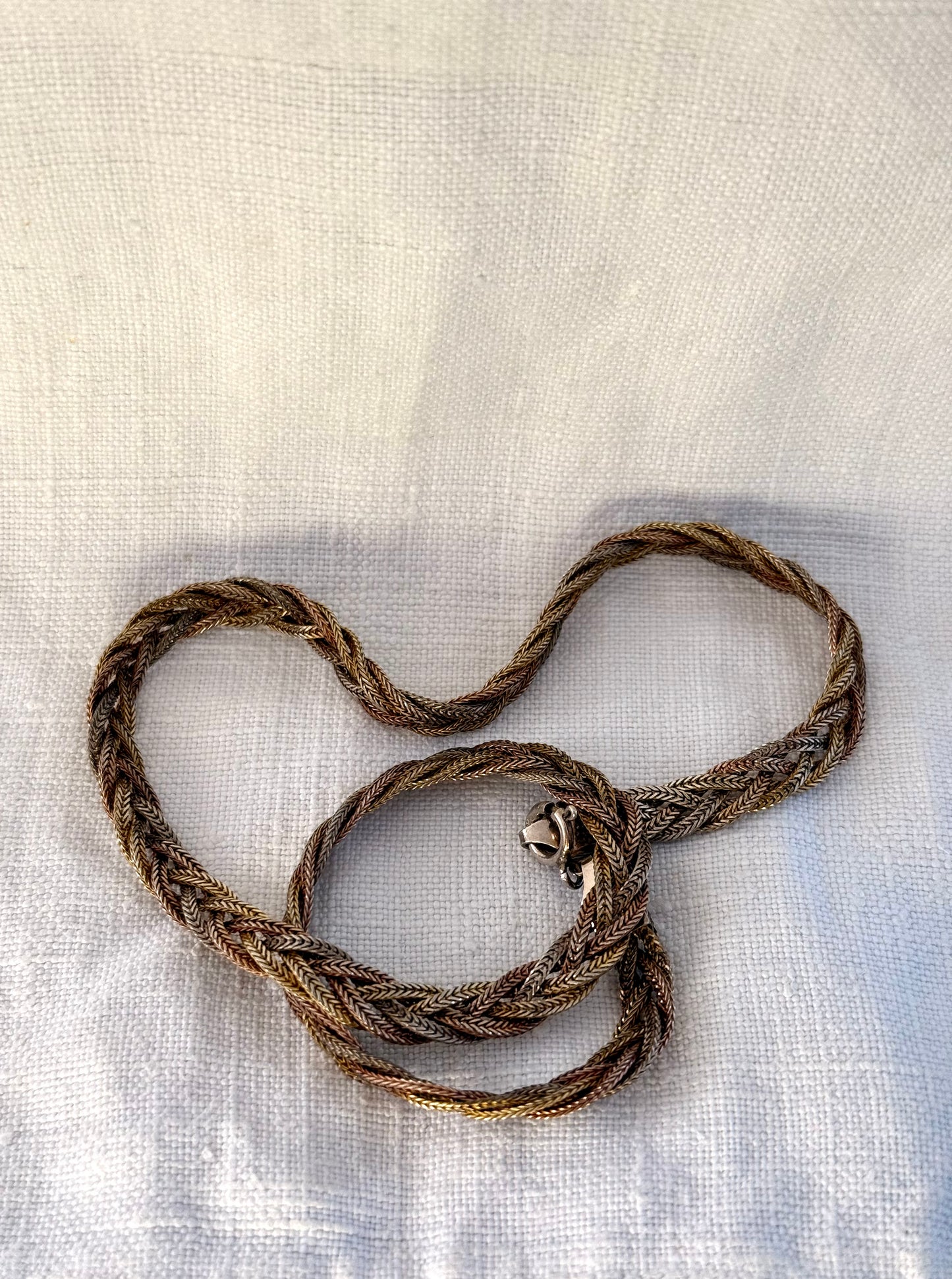 .1970s .925 trinity tri colour silver gold weave necklace and bracelet jewellery set unit