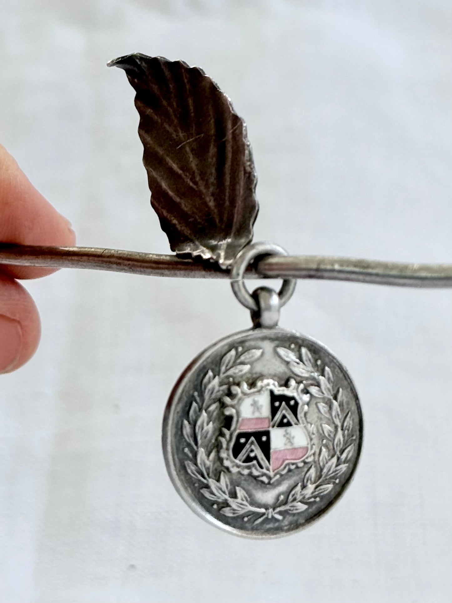 .1923 .925 awards fob medal Birmingham Sterling Silver sports award enamel crest round fob medallion