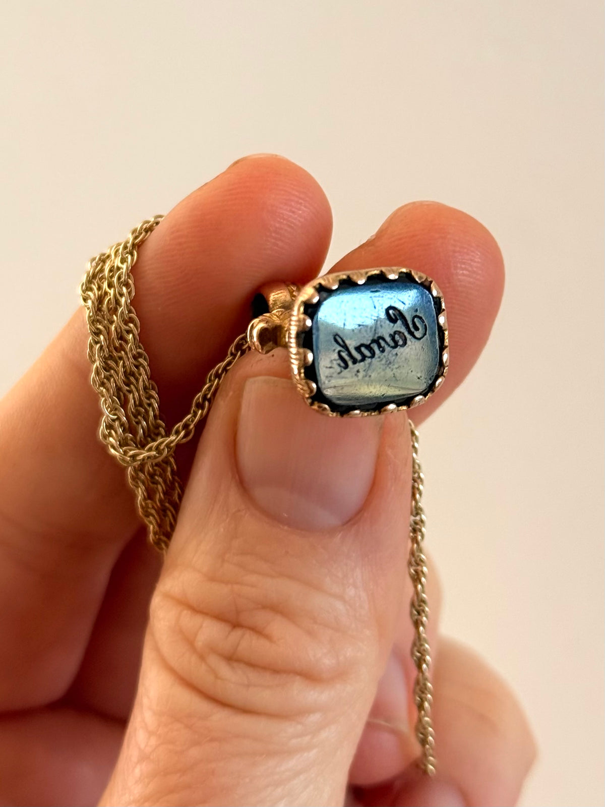.1800s .1830s .375 .9ct antique Baroque revival Georgian hand carved solid rose gold “Sanah” engraved Onyx gemstone wax seal fob pendant