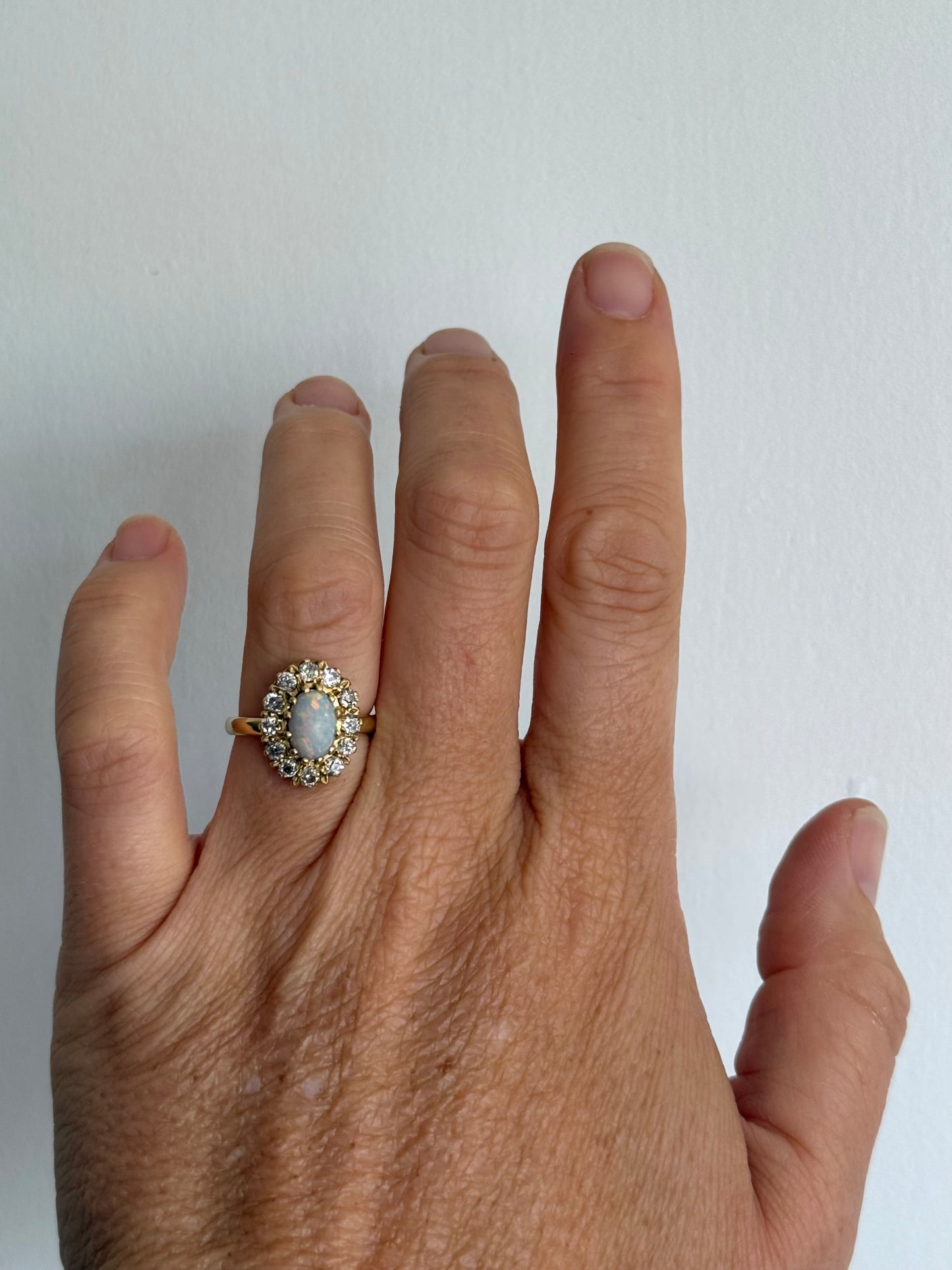 .18ct .12 diamonds 1900s magnificent antique Edwardian Opal and Diamond halo rosette beautiful heirloom dress ring