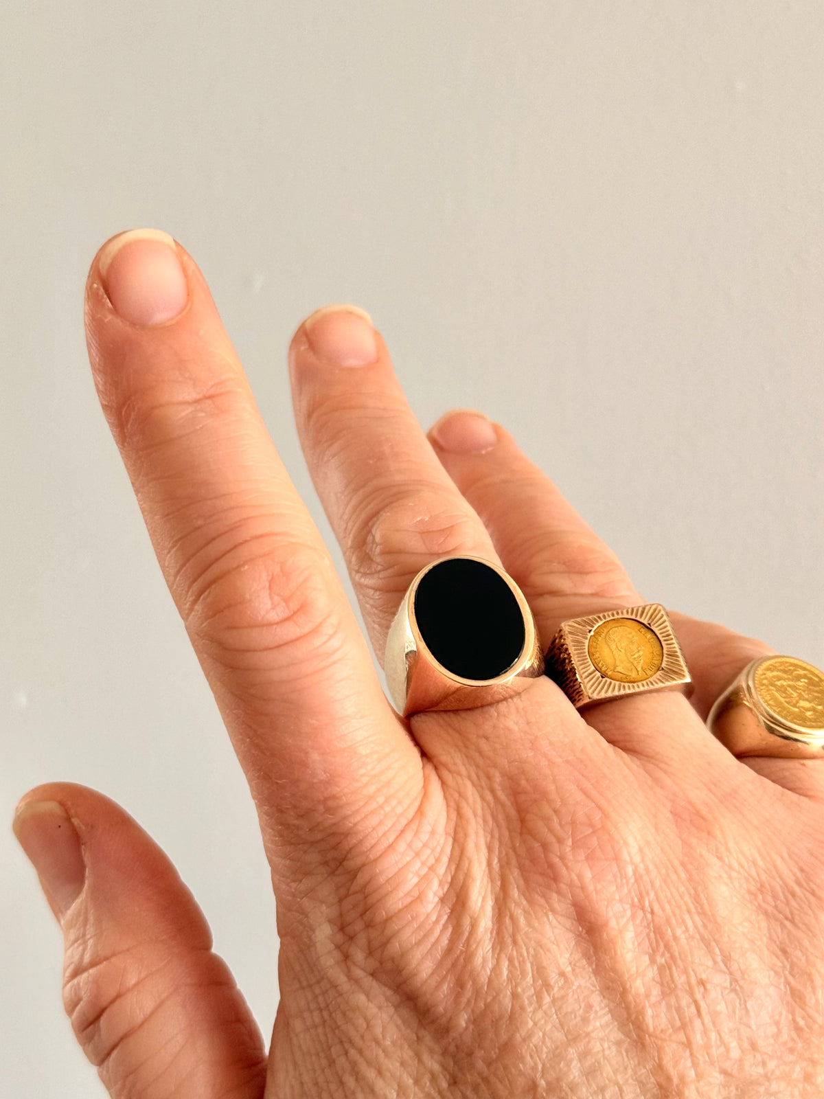 .1960s circa .1865 .375 .9ct gold modernist coin token ring with 22k Mexican circa 1865 high carat gold Emperor Maximiliano collectors coin token