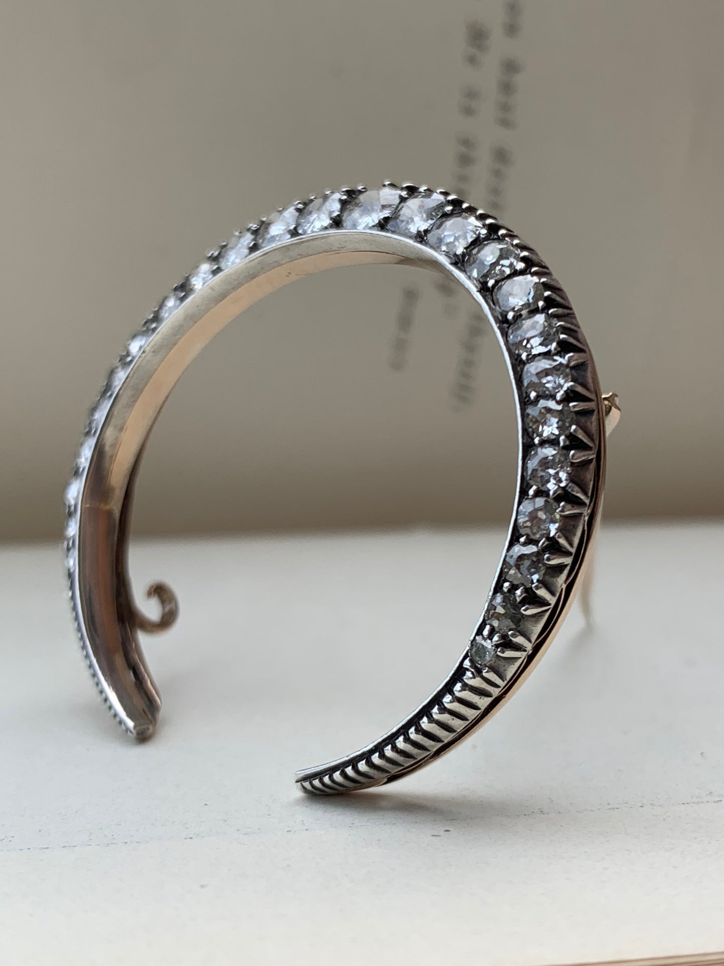 .1800s .2.78ct diamond 9ct Victorian silver collectors Antique Celestial mine cut diamond sought after large crescent Victorian moon brooch