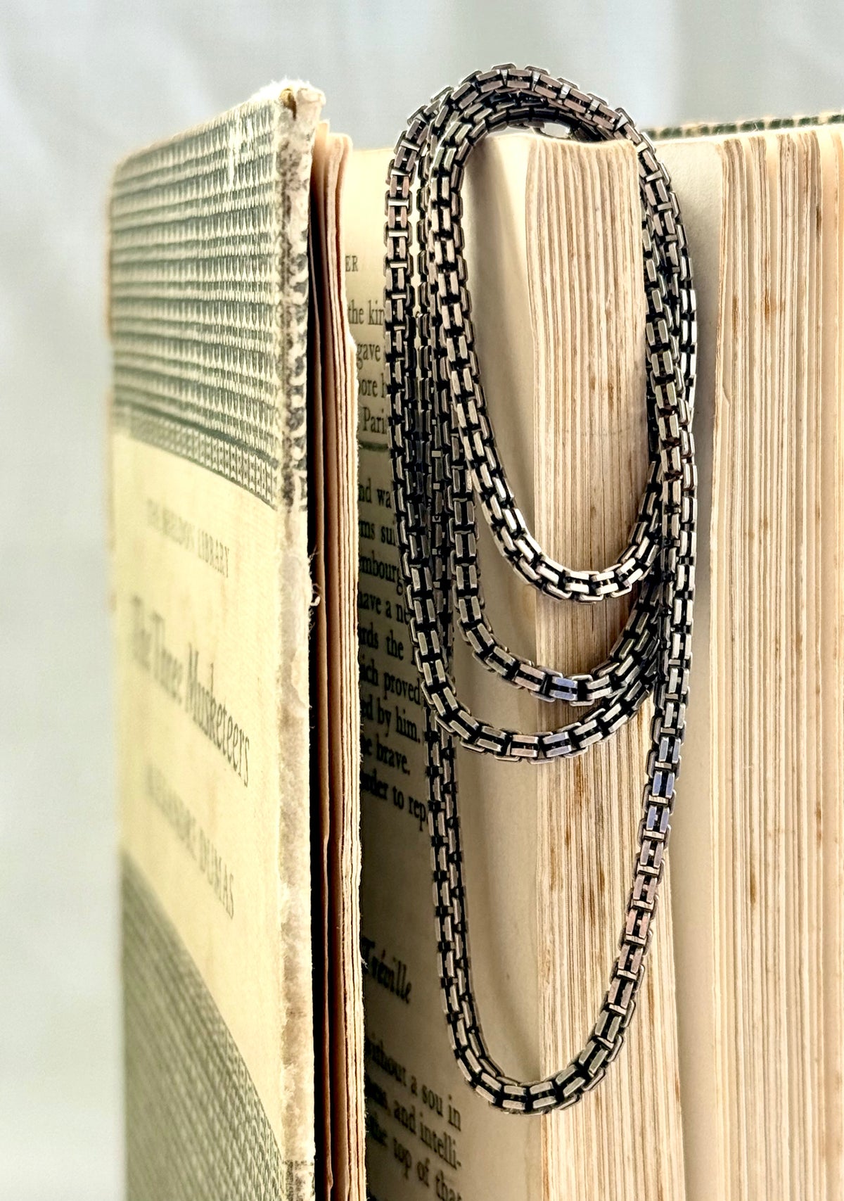 .58cm long .925 fancy box chain silver Mid Century Modernist chunky double link thick and long box link sterling silver chain necklace