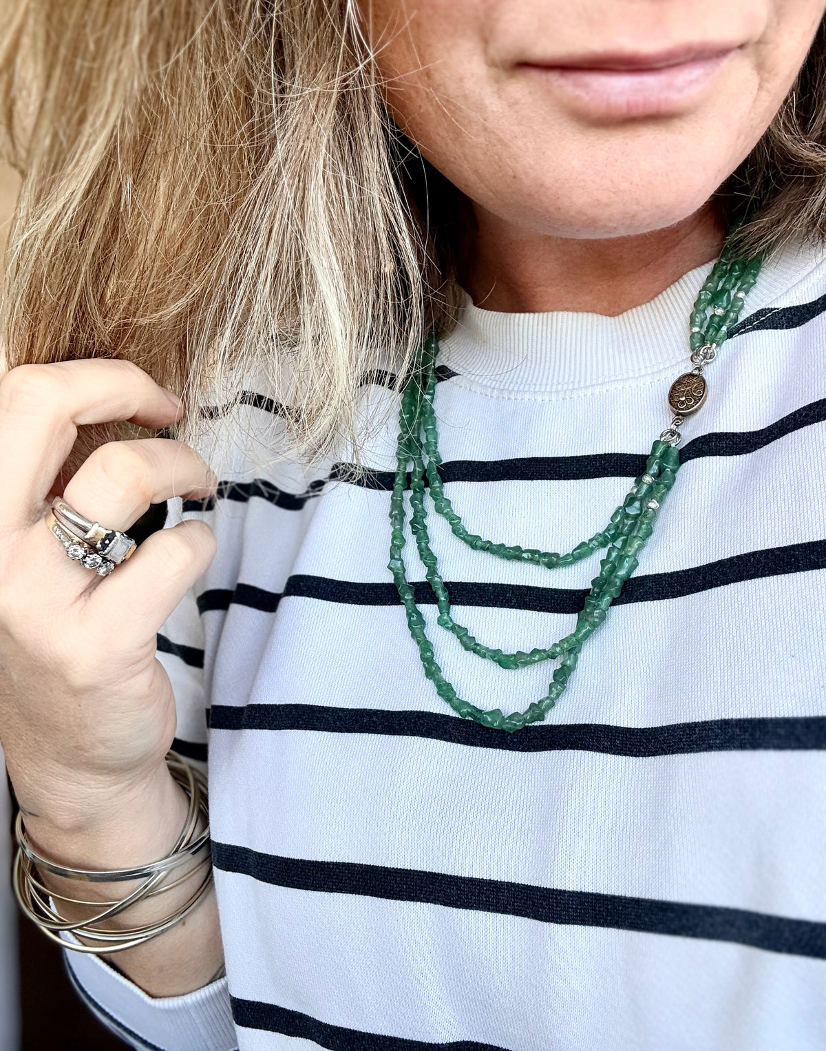 .1920s .1930s .1940s Chinese Aventurine “old Jade” Multi strand hand carved silver bamboo link export silver box clasp collectors necklace