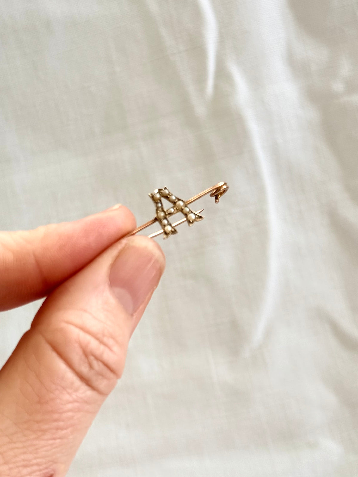 1890s .1900s .375 gold A monogram antique .9ct gold .11 pearl A capital letter sweetheart love toekn brooch