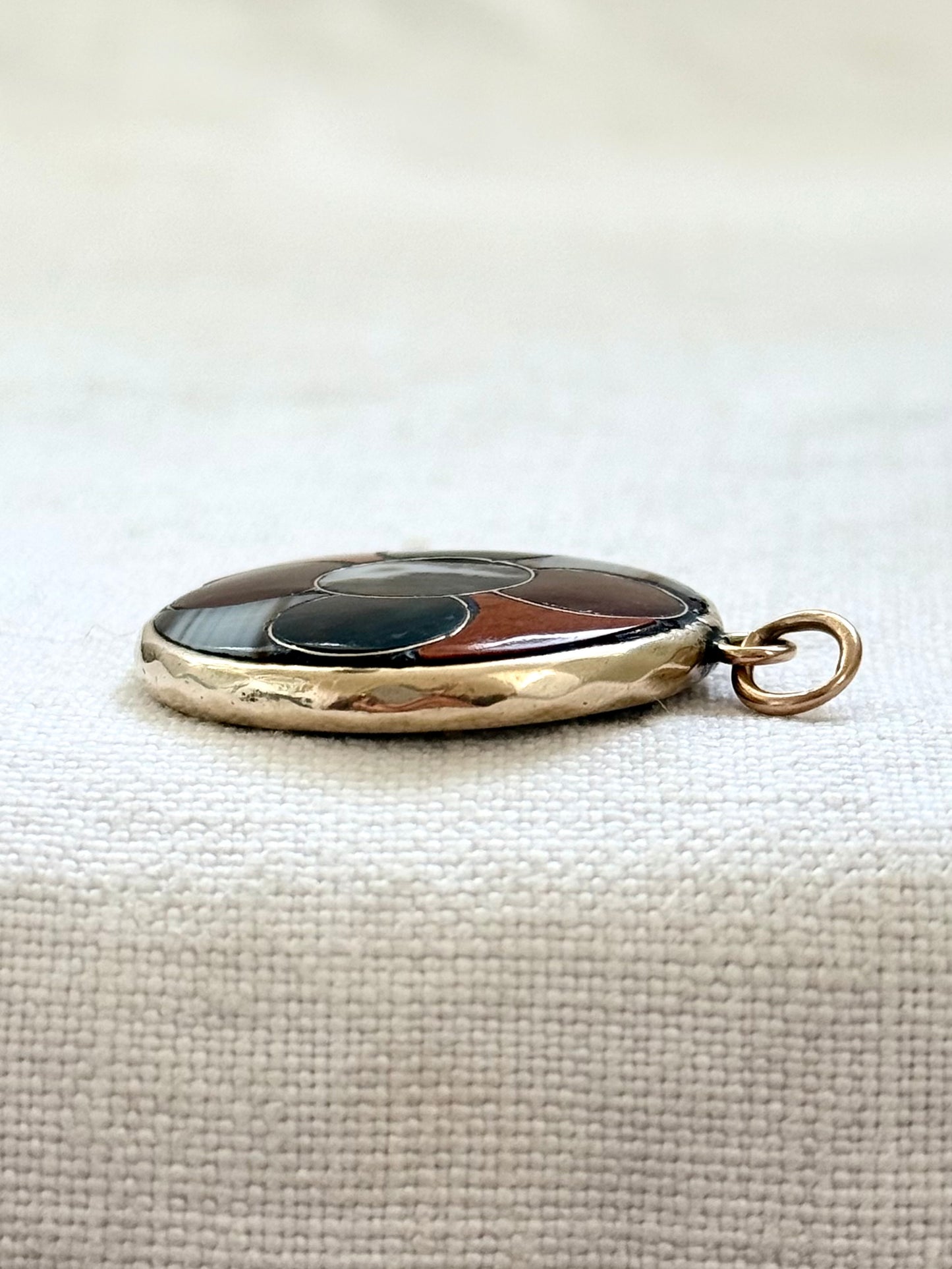 .1850s .1860s .375 gold .925 silver antique Victorian Scottish agate pebble stone pendant with St Christopher token pendant