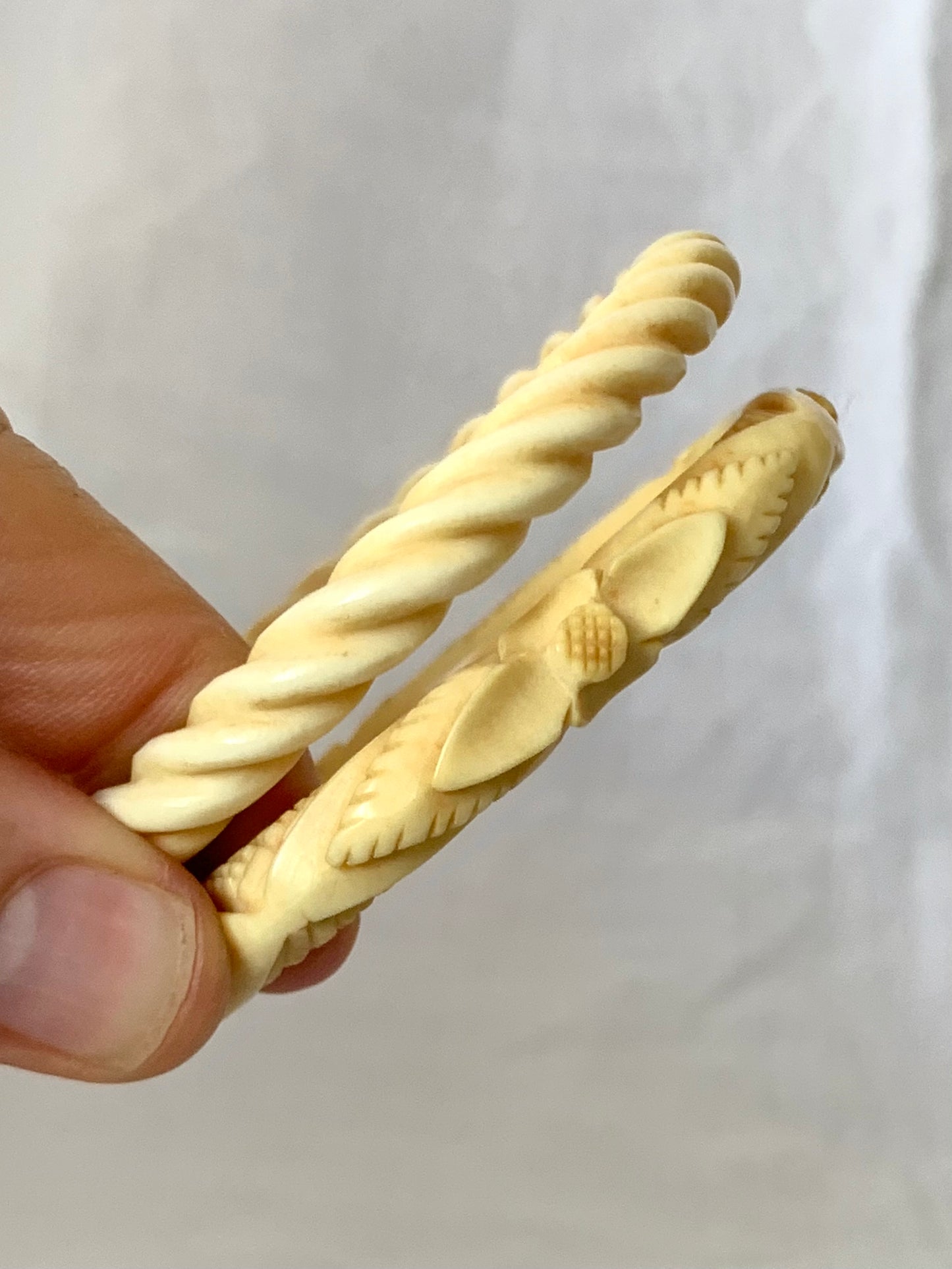 1900s Arts & Crafts antique pre ban ivory bone hand carved Victorian revival Edwardian era floral ivory stack bangle
